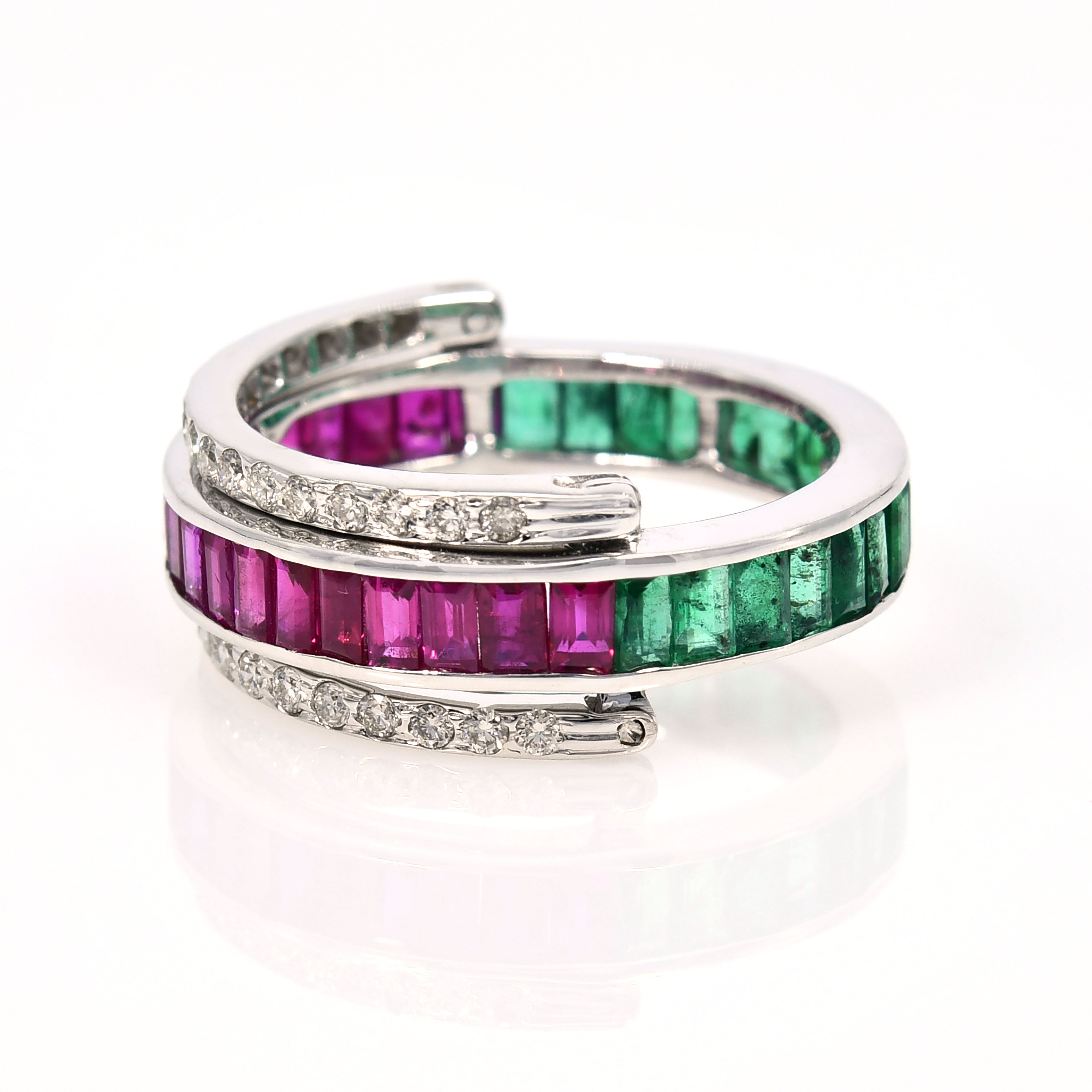14k White Gold Emerald Ruby Diamond Ring