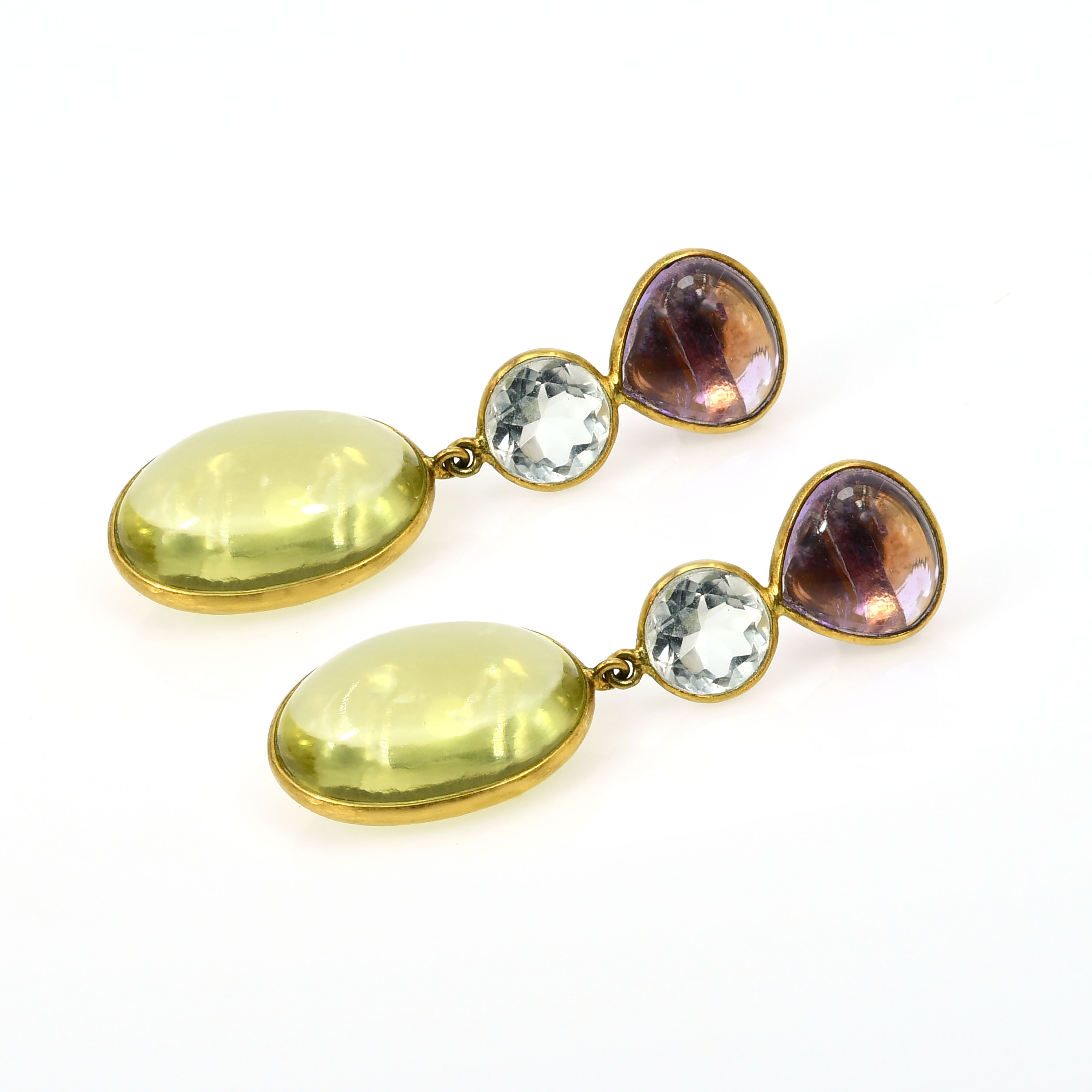 18k Yellow Gold Amethyst Lemon Topaz Earrings