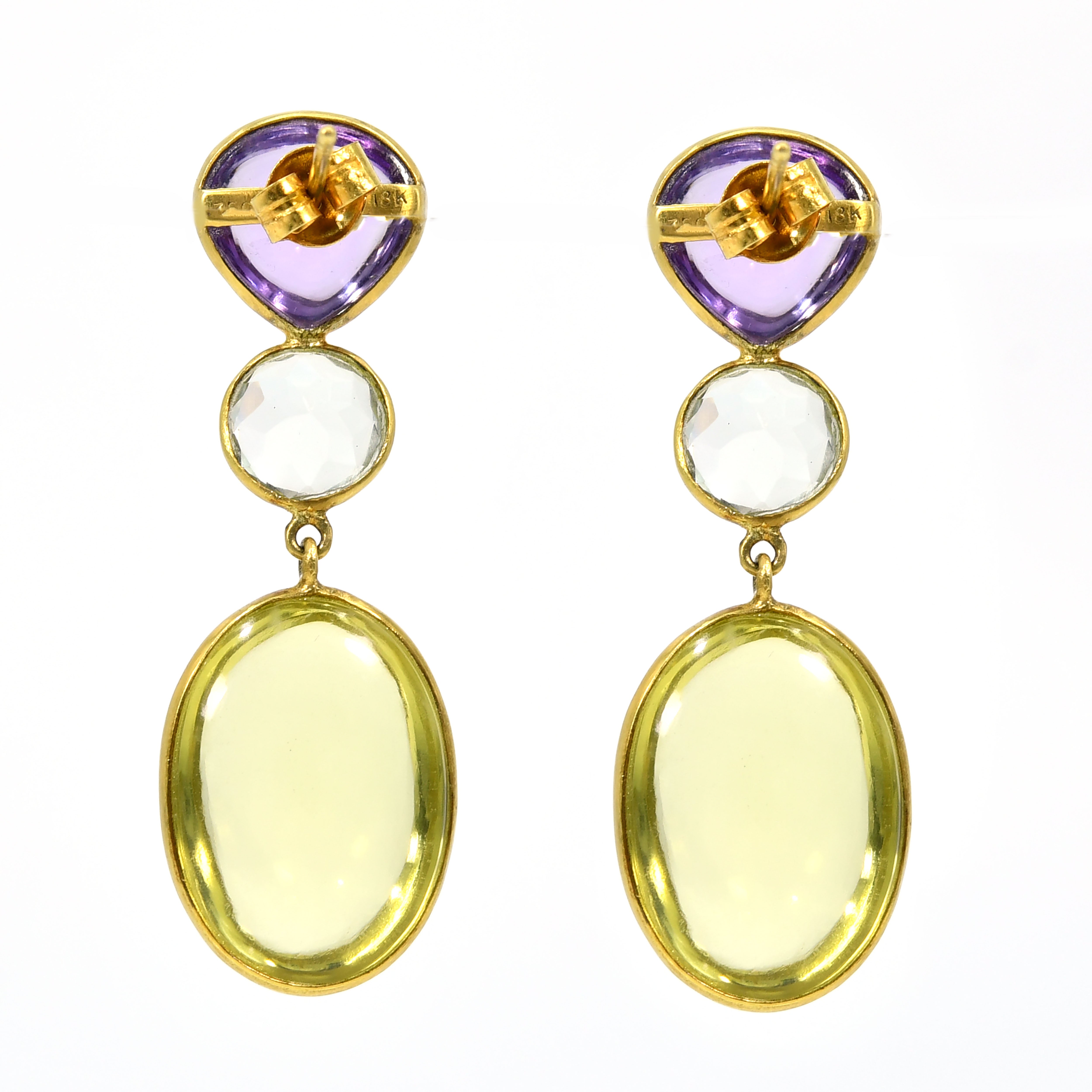 18k Yellow Gold Amethyst Lemon Topaz Earrings