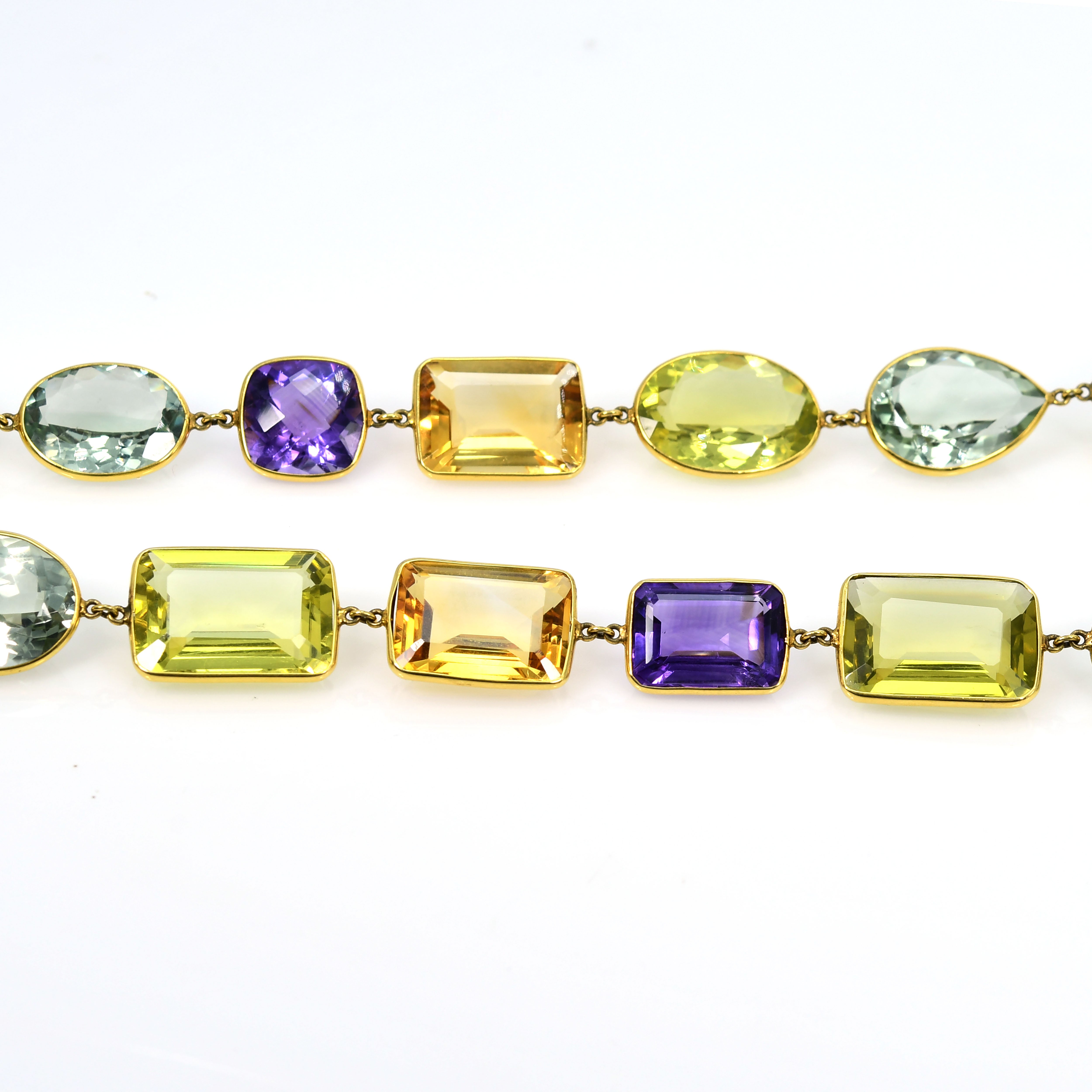 18k Gold Multi Gemstone Chain Necklace