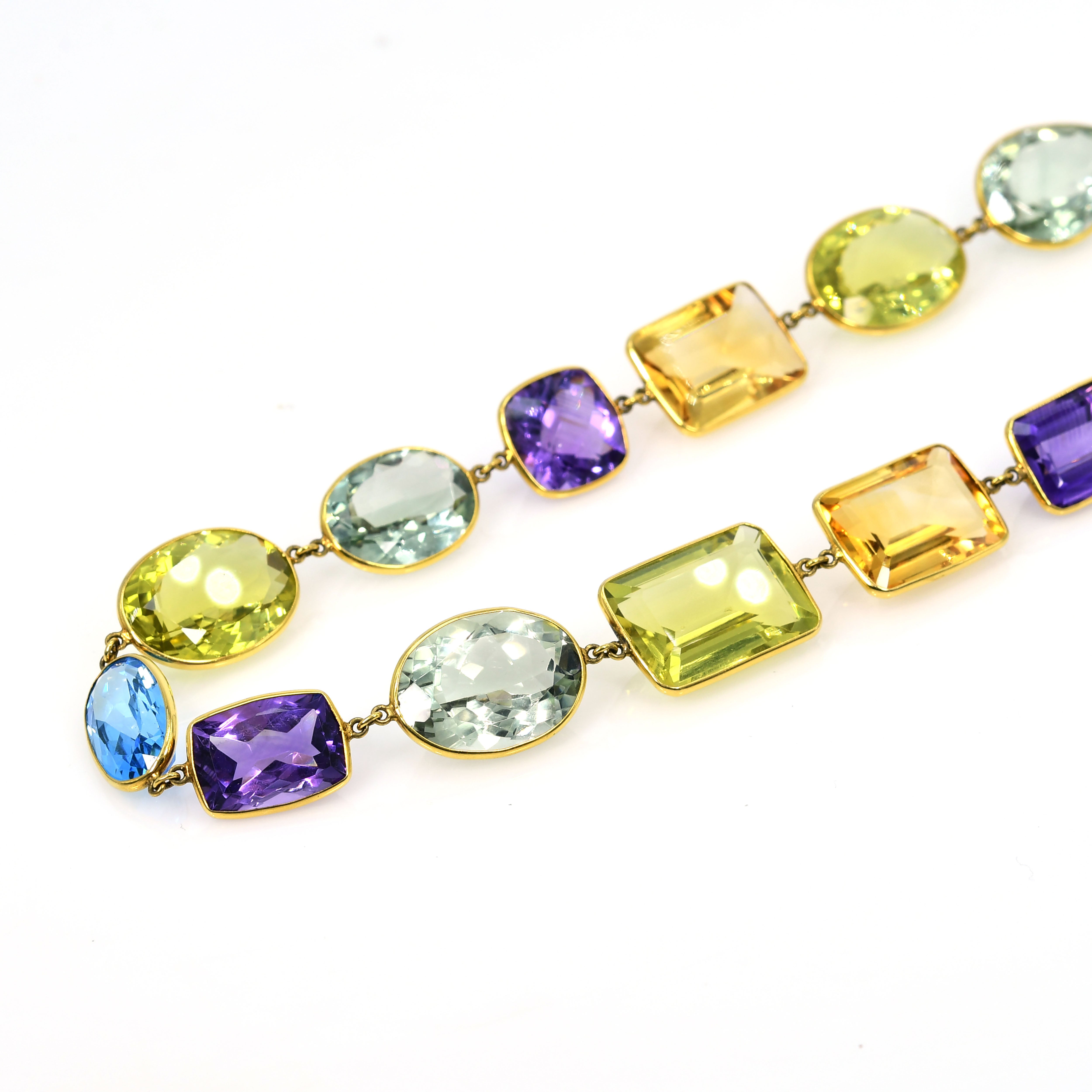 18k Gold Multi Gemstone Chain Necklace