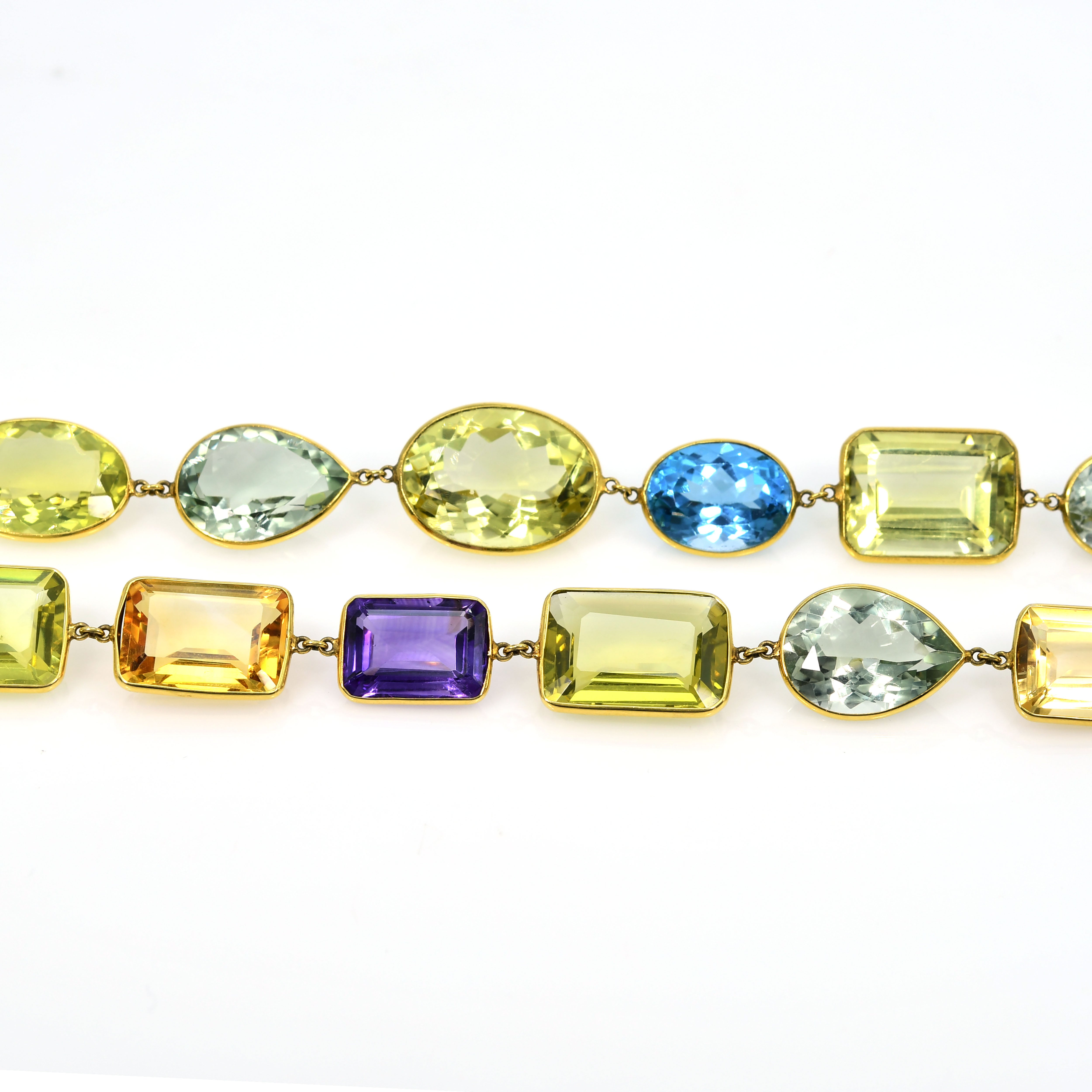 18k Gold Multi Gemstone Chain Necklace