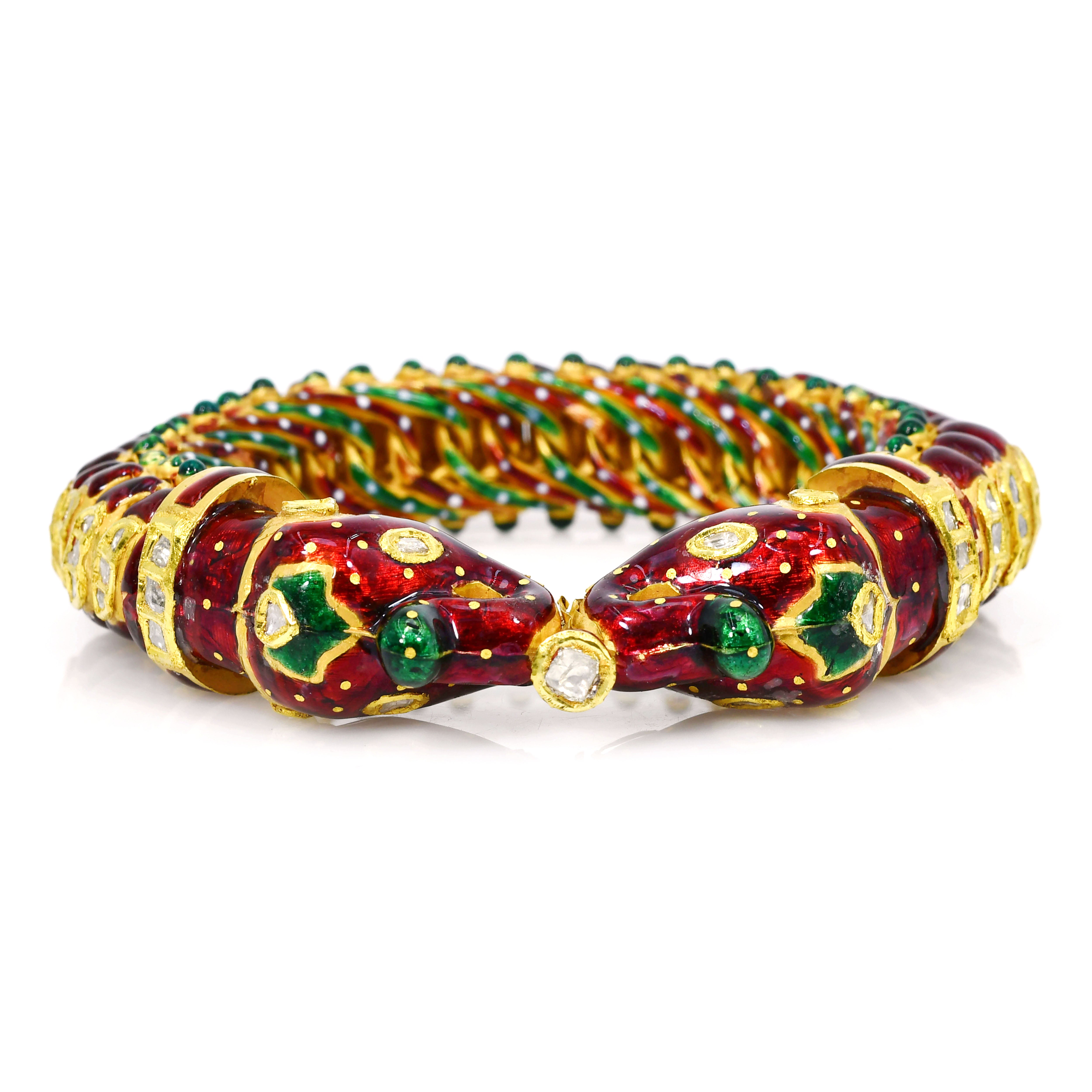 Red Green Gold Enamel Snake Bracelet