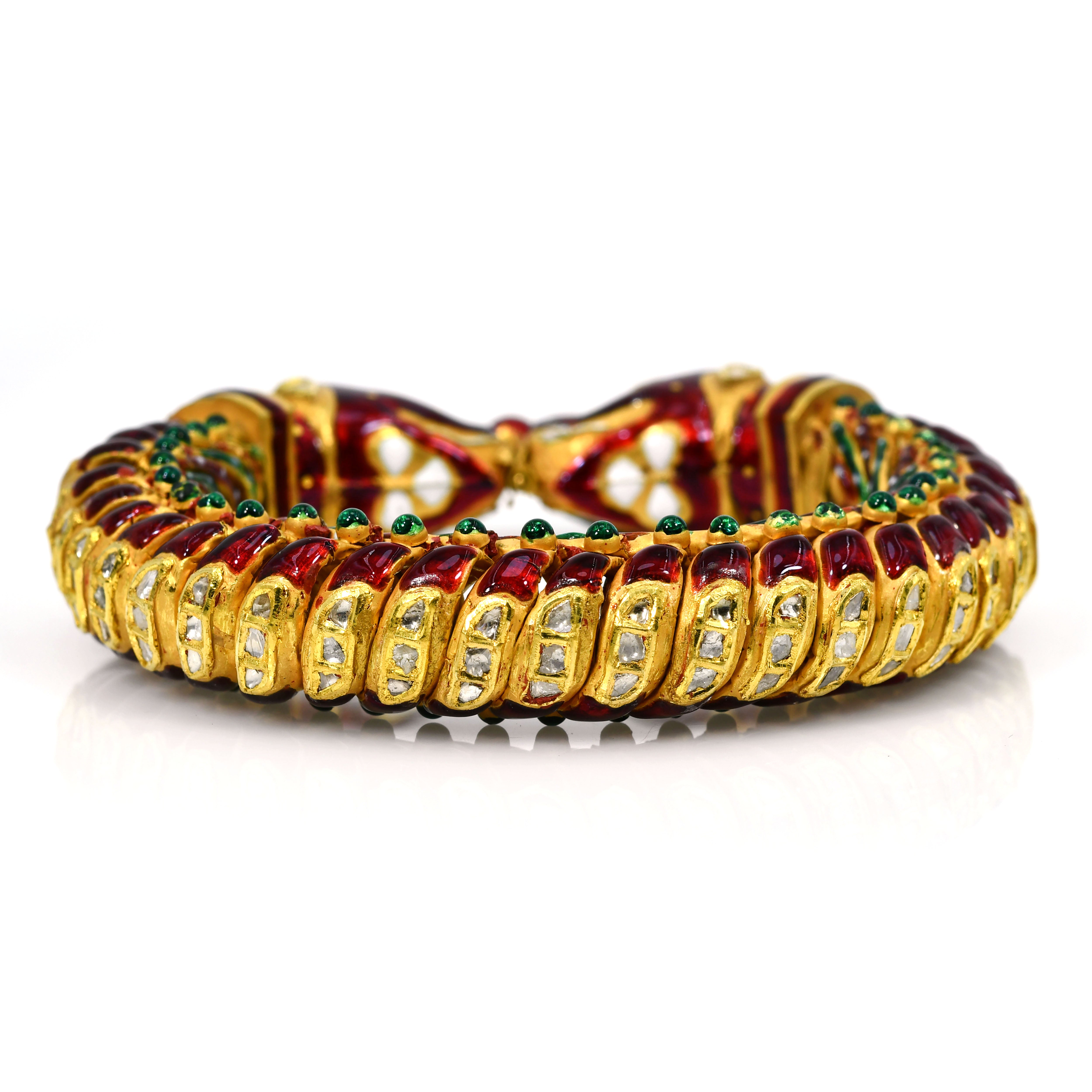 Red Green Gold Enamel Snake Bracelet
