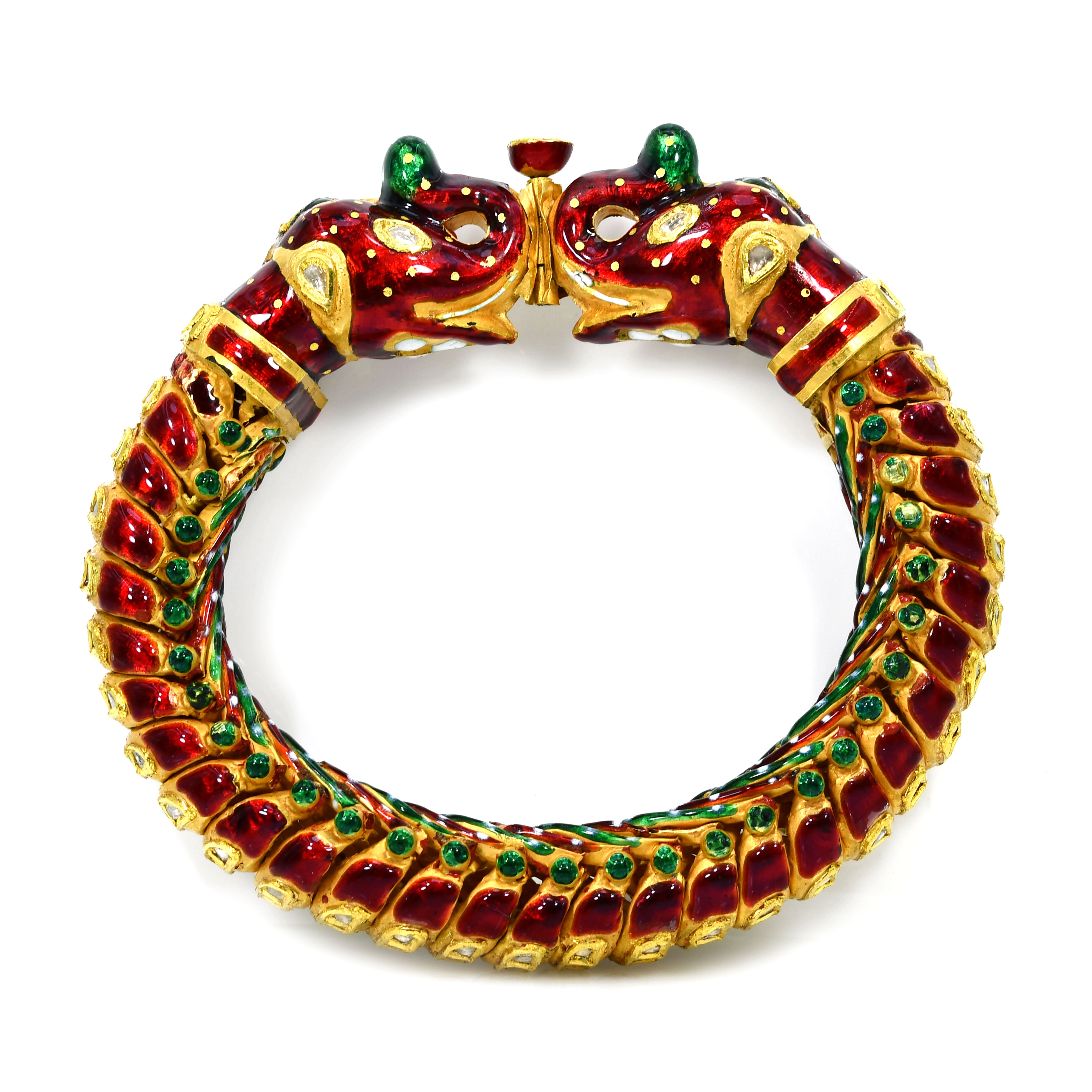 Red Green Gold Enamel Crocodile Bracelet