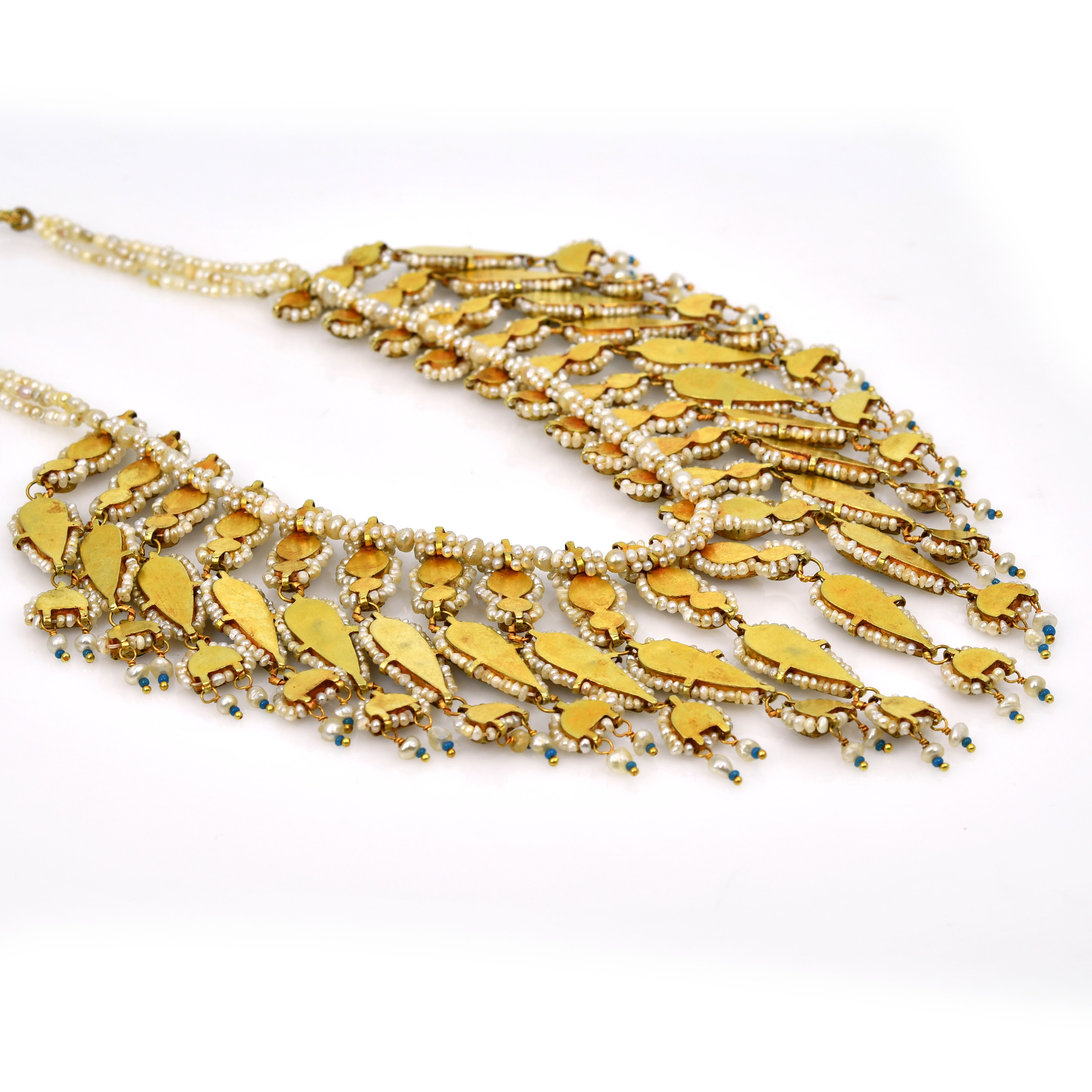 18k Yellow Gold Ruby Emerald Diamond Pearl Kundan Necklace