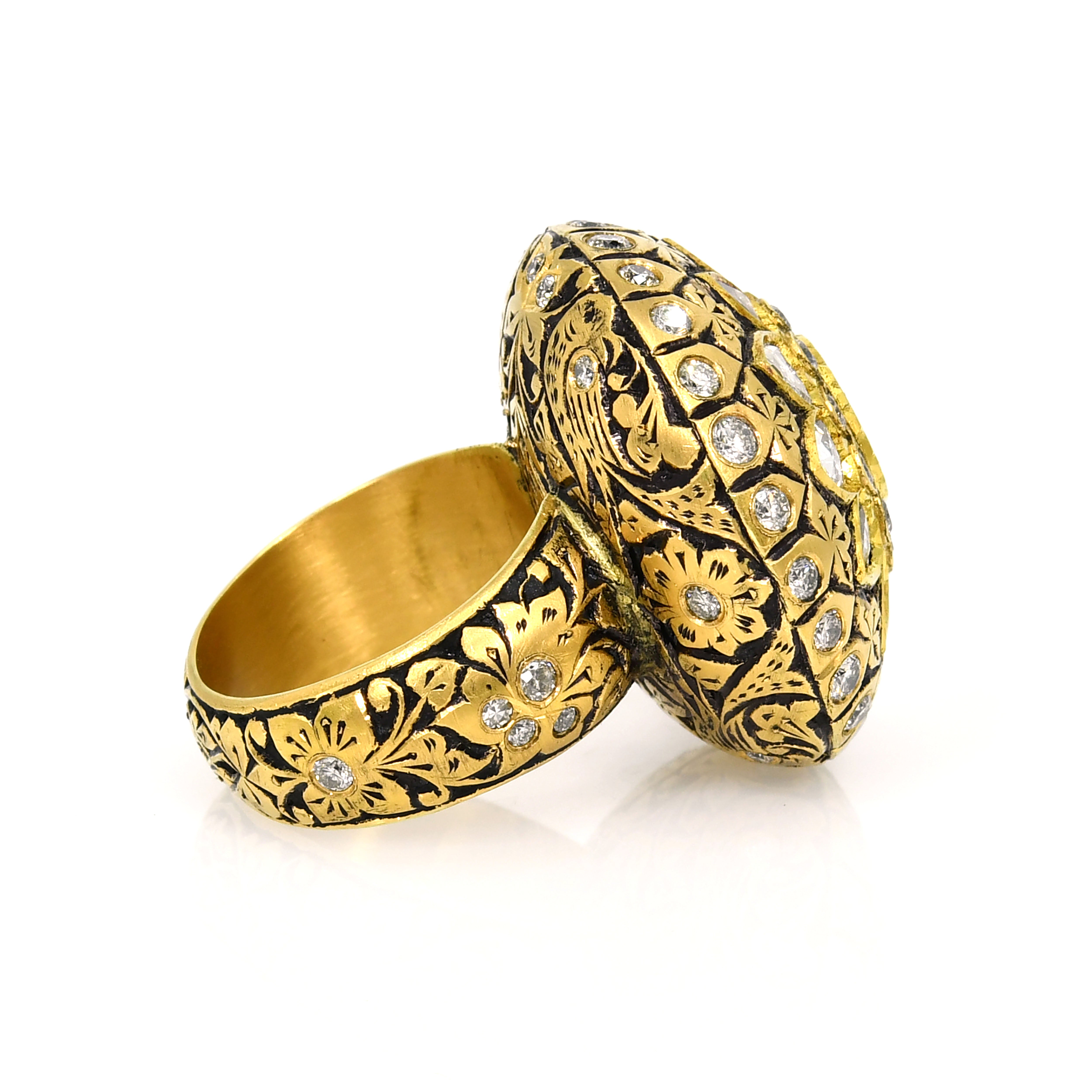 18k Yellow Gold Sculptural Round Ring (Decadence)