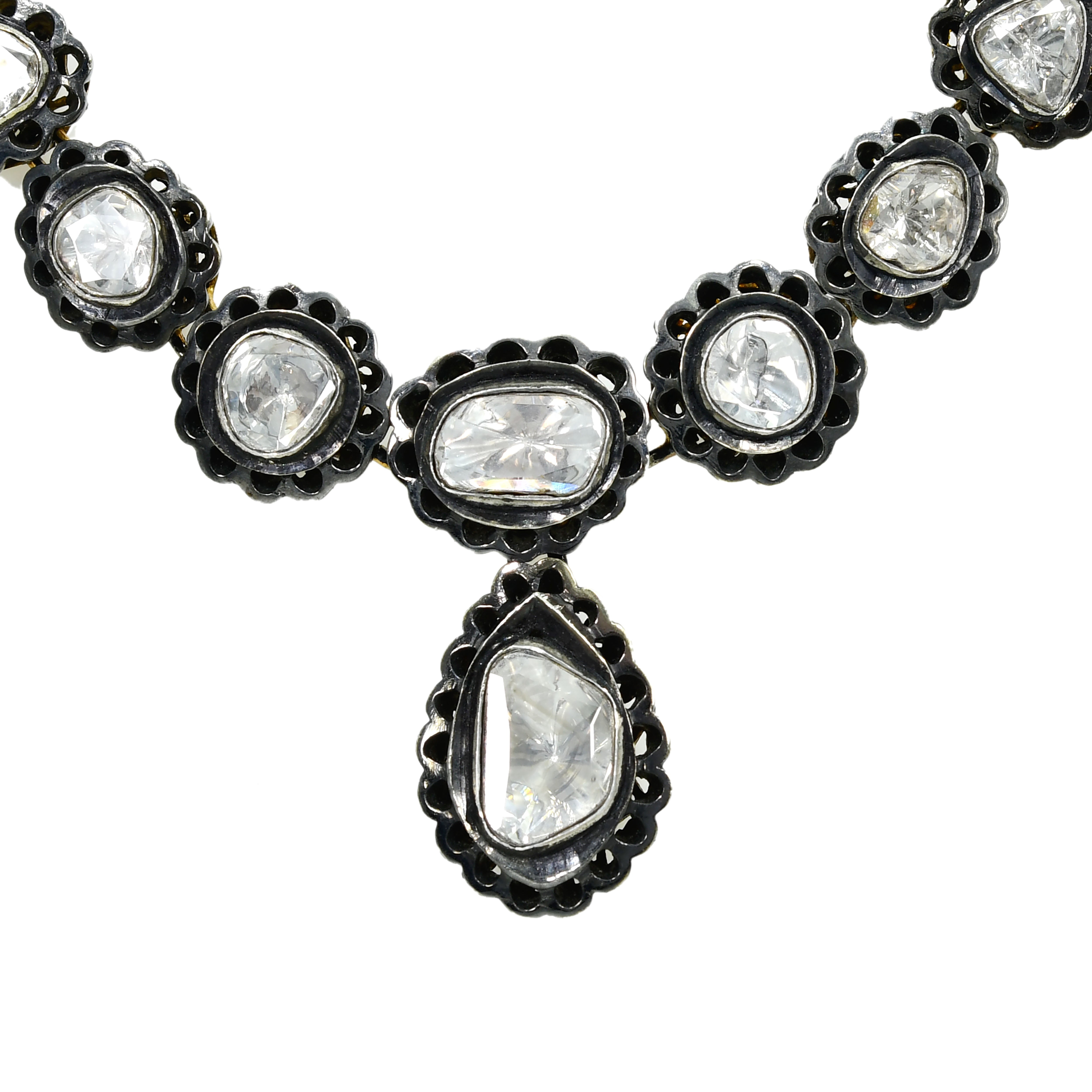 Victorian Yellow Gold & Silver Diamond Necklace Set