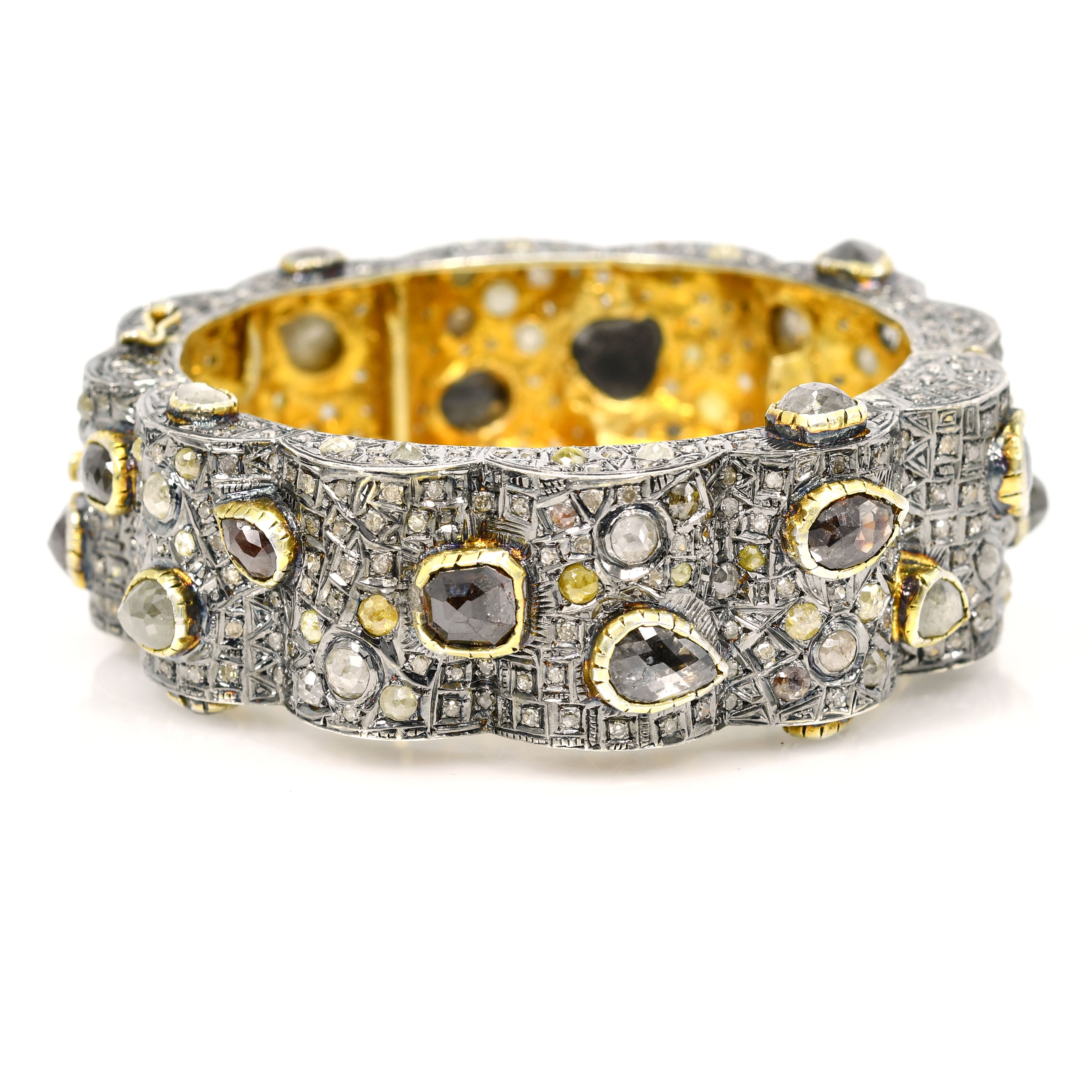 14k Yellow Gold Diamond Bangle with Round & Pear Accents