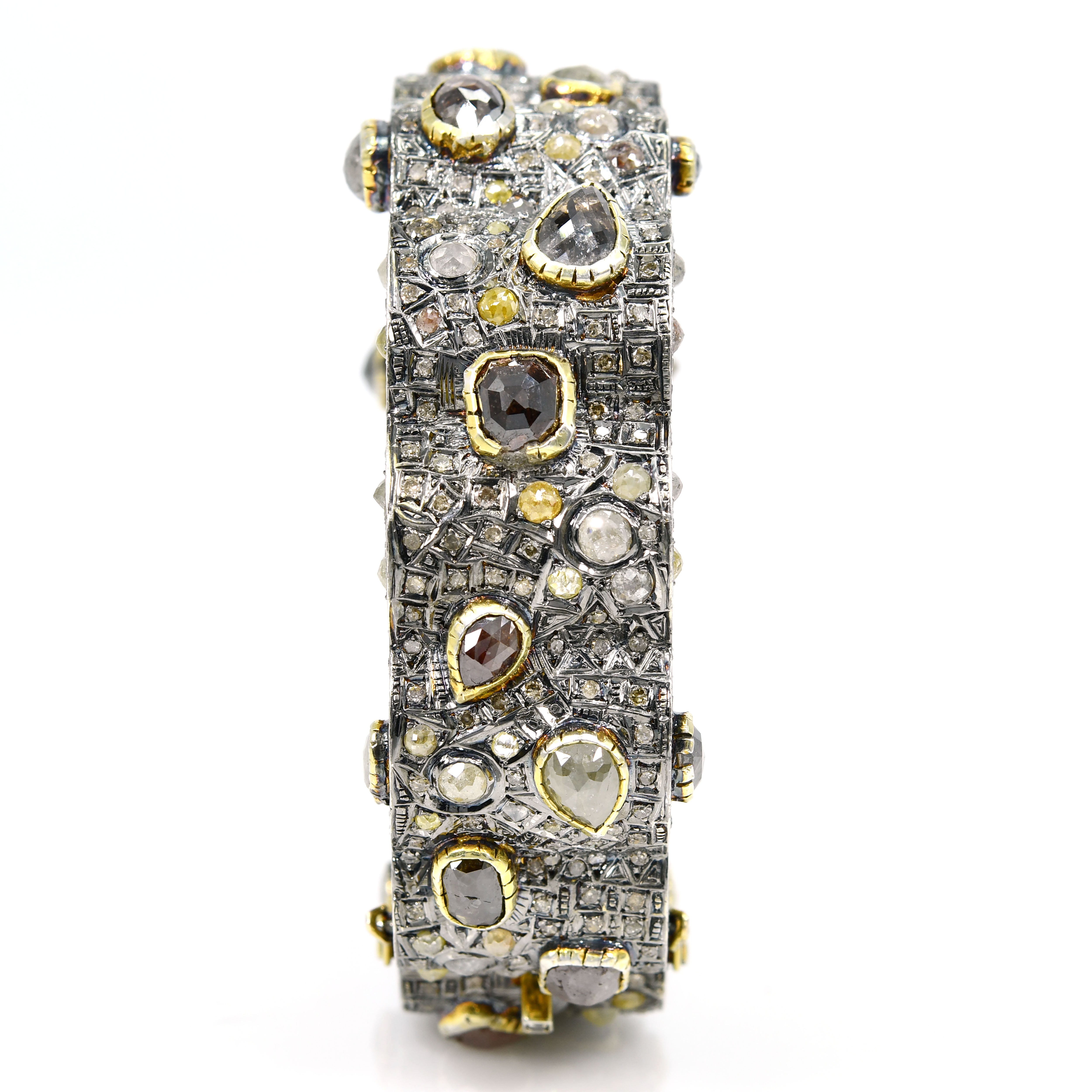 14k Yellow Gold Diamond Bangle with Round & Pear Accents