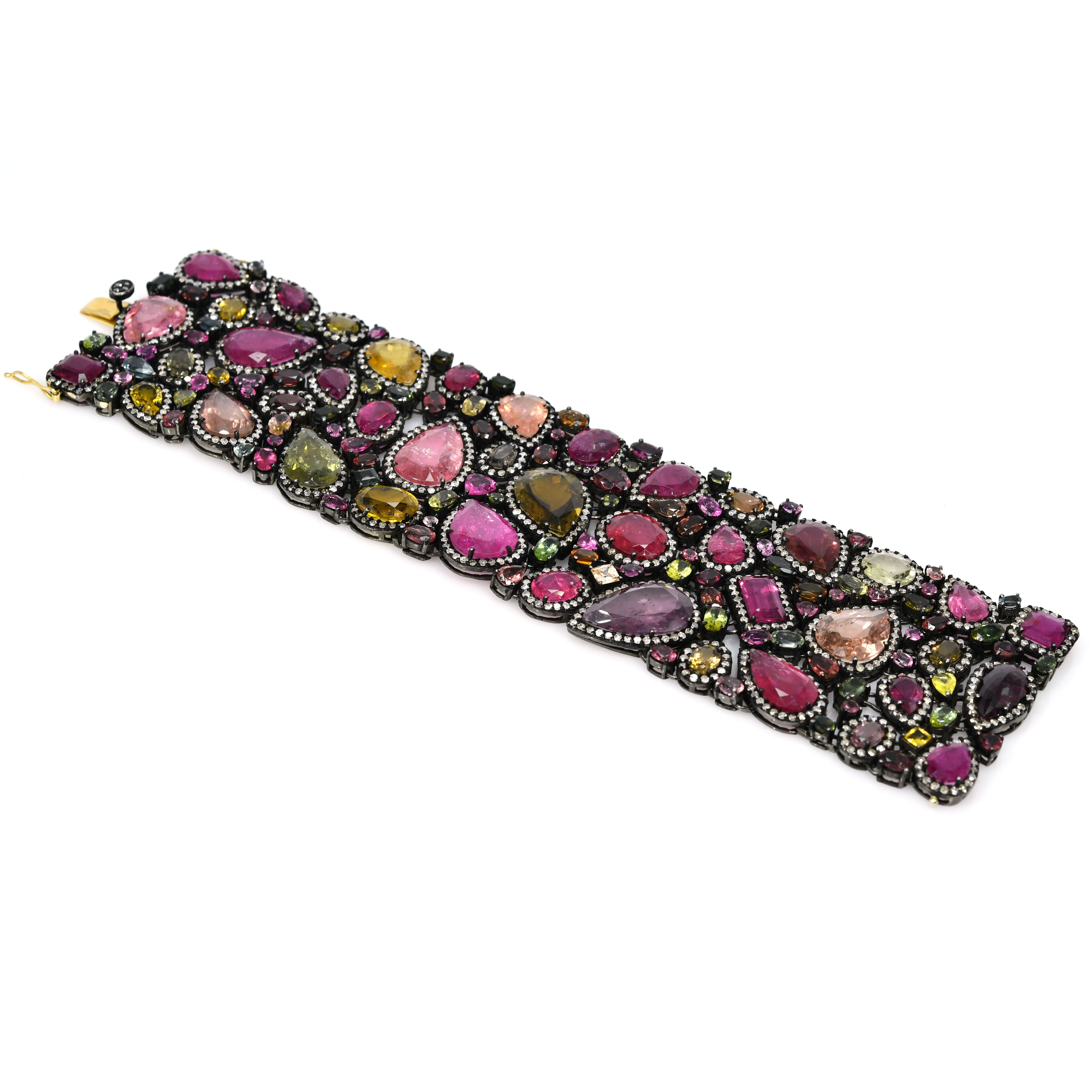 14k Yellow Gold Natural Tourmaline & Diamond Multi-Gem Bracelet