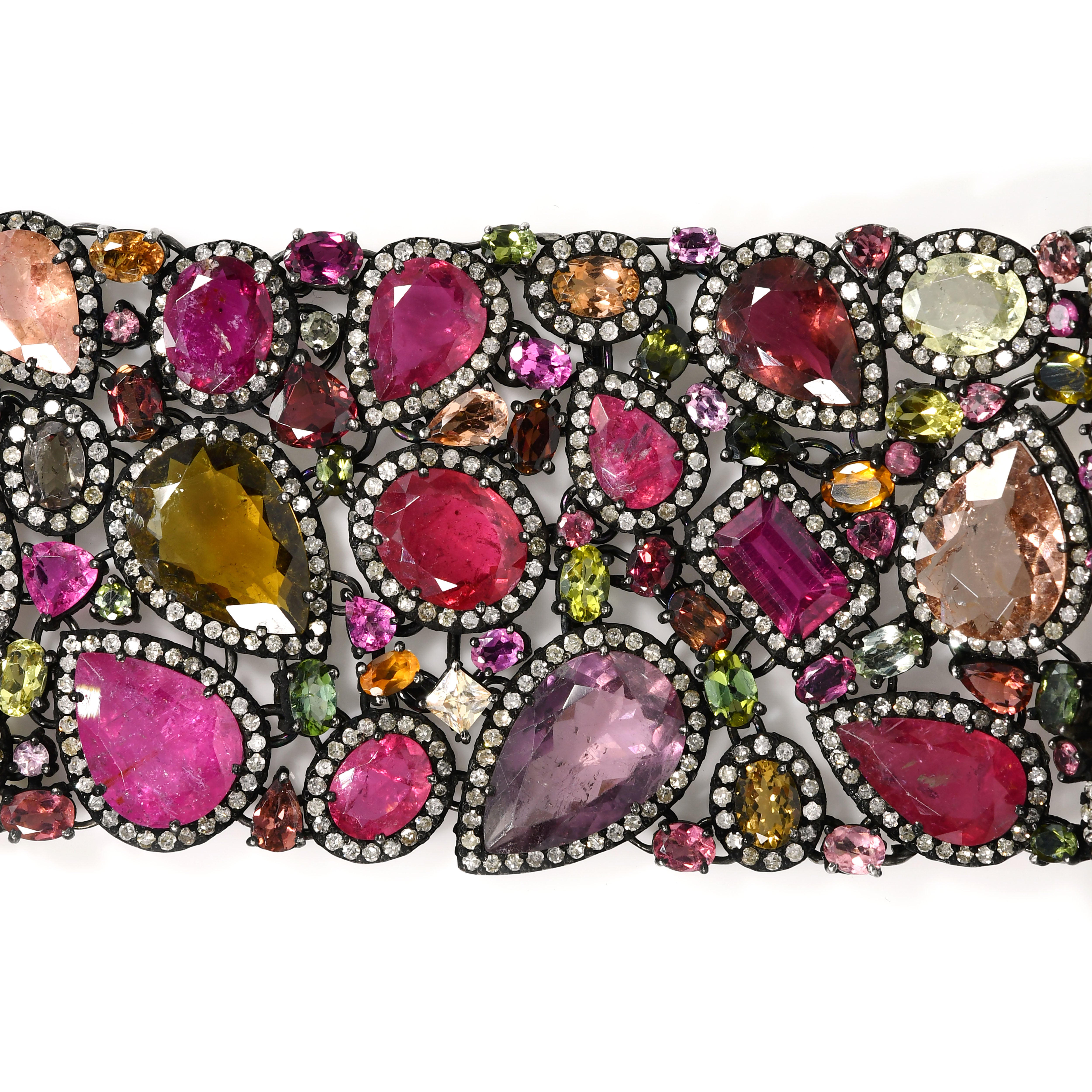 14k Yellow Gold Natural Tourmaline & Diamond Multi-Gem Bracelet