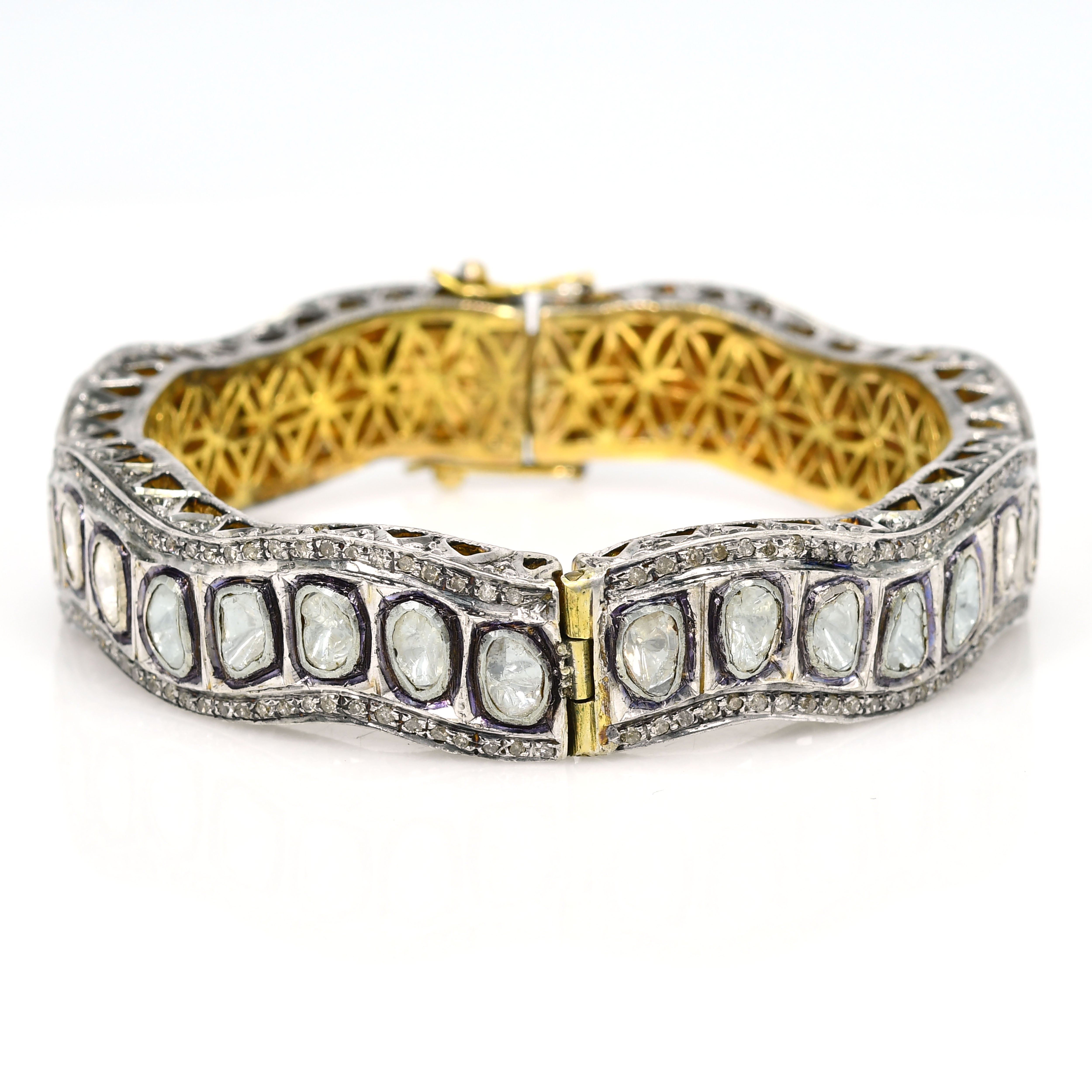 Openable Silver & Gold Bracelet with Uncut Round Diamonds