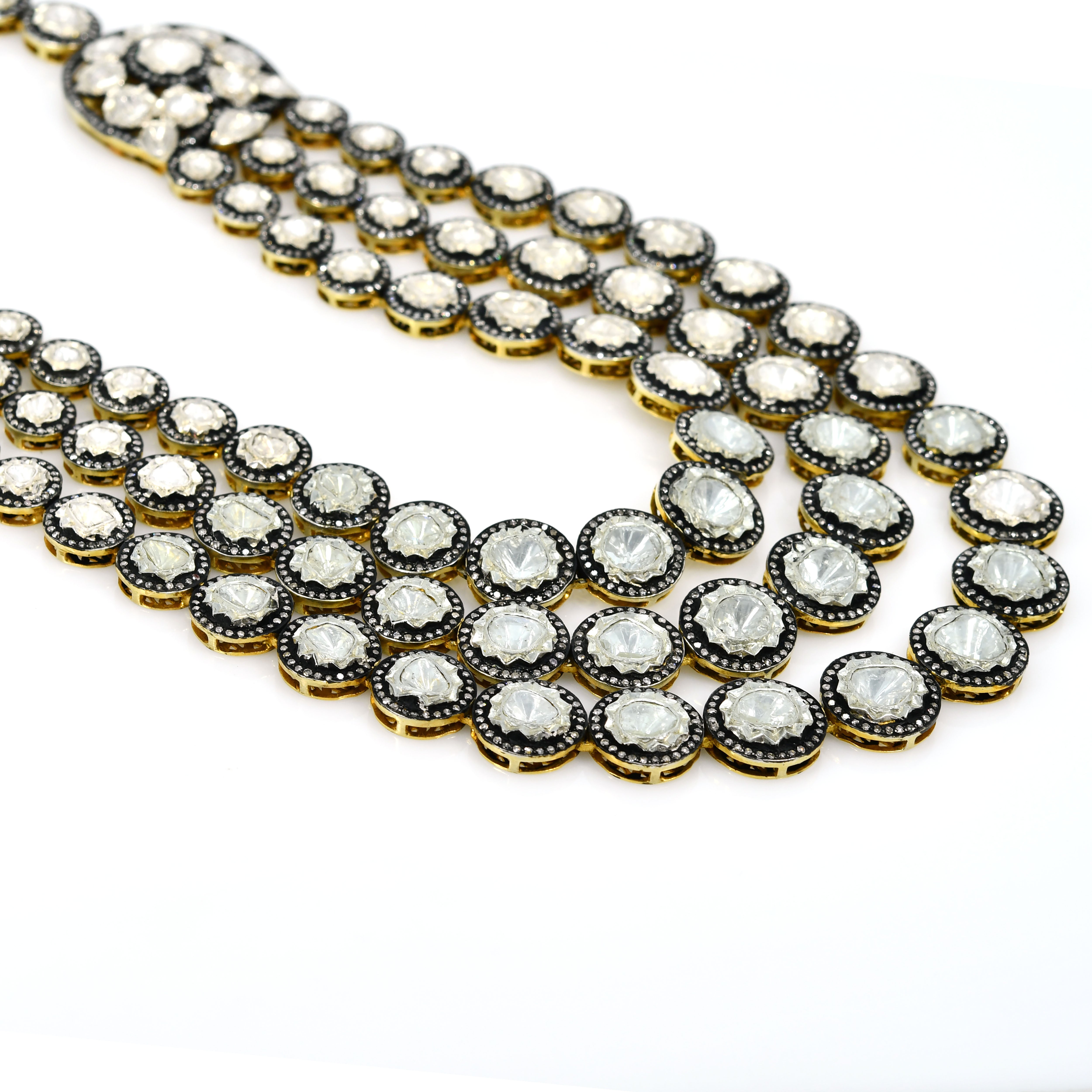 Gold & Silver Three-Layer Polki Diamond Royal Necklace