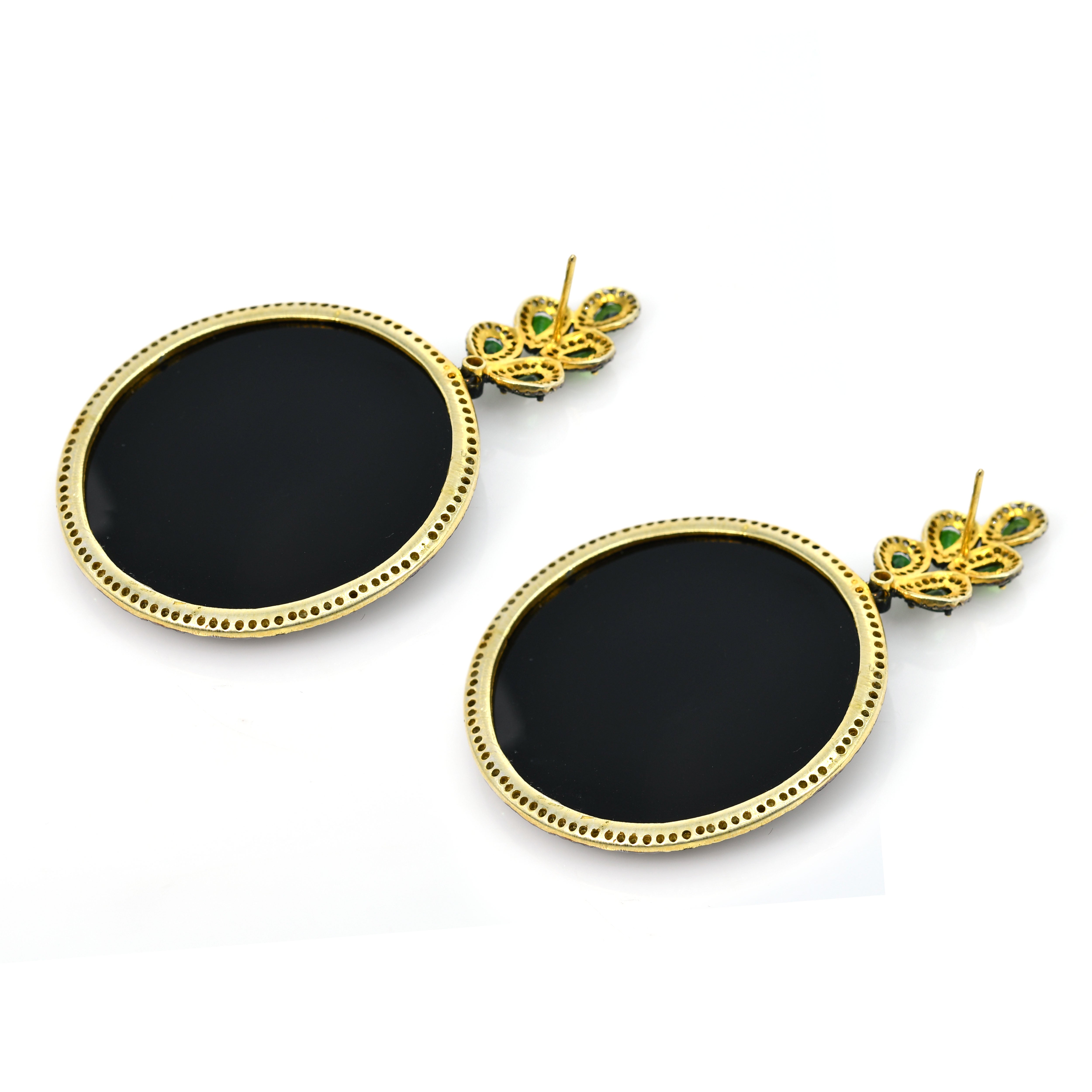 14k Yellow Gold Hummingbird Drop Earrings with Emerald Leaf Dangle