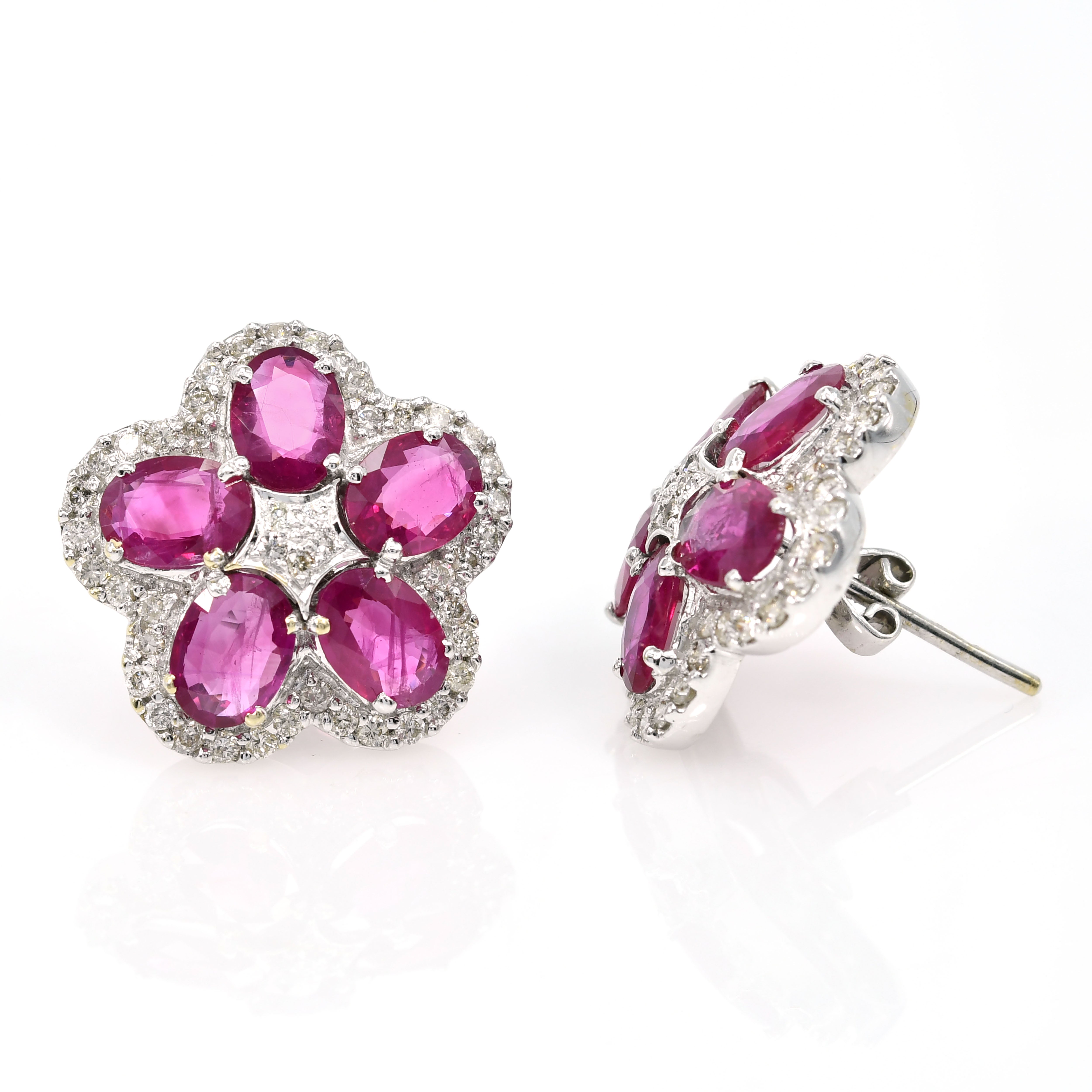 18k White Gold Ruby & Diamond Oval Earrings