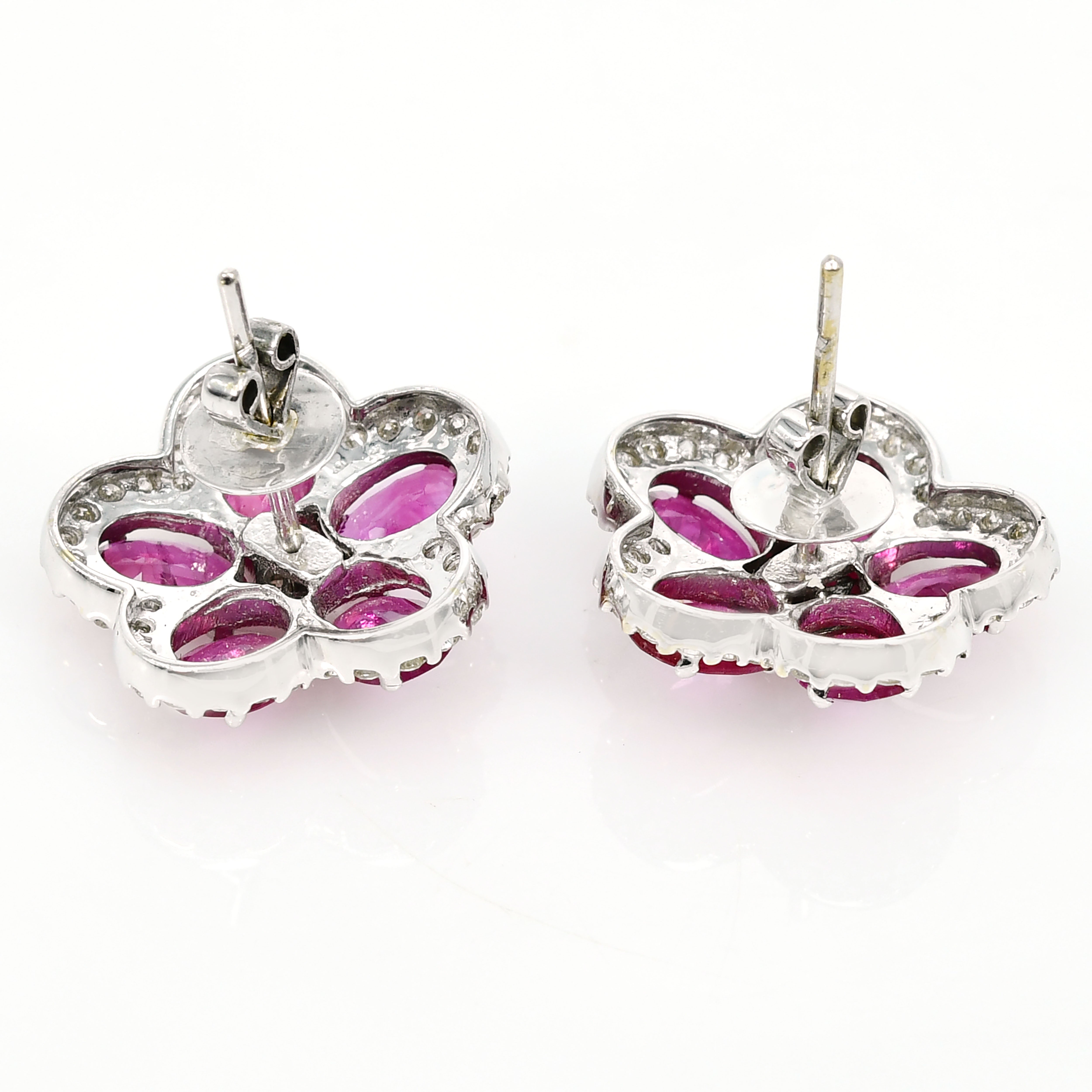 18k White Gold Ruby & Diamond Oval Earrings