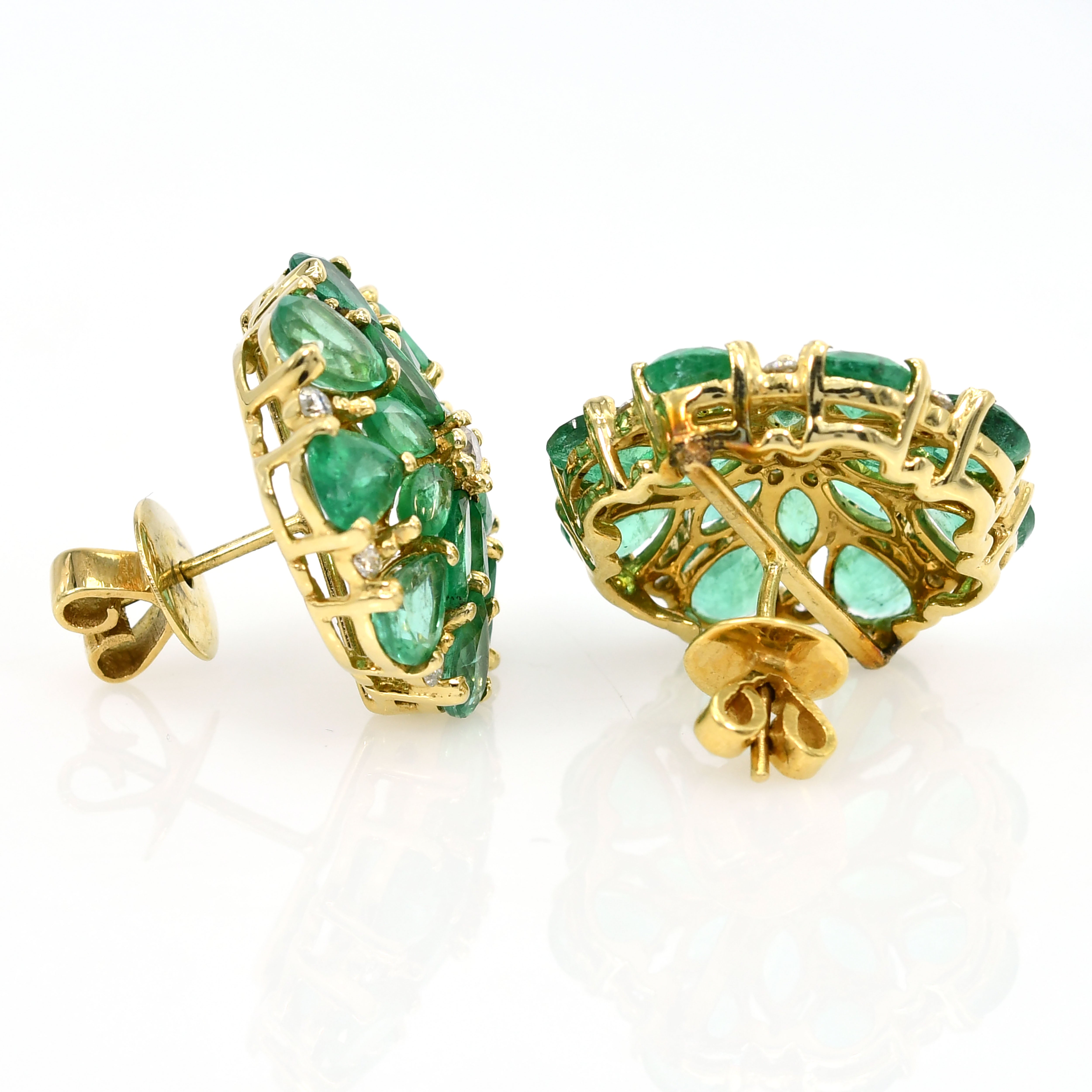 14k Yellow Gold Emerald & Diamond Pear Earrings