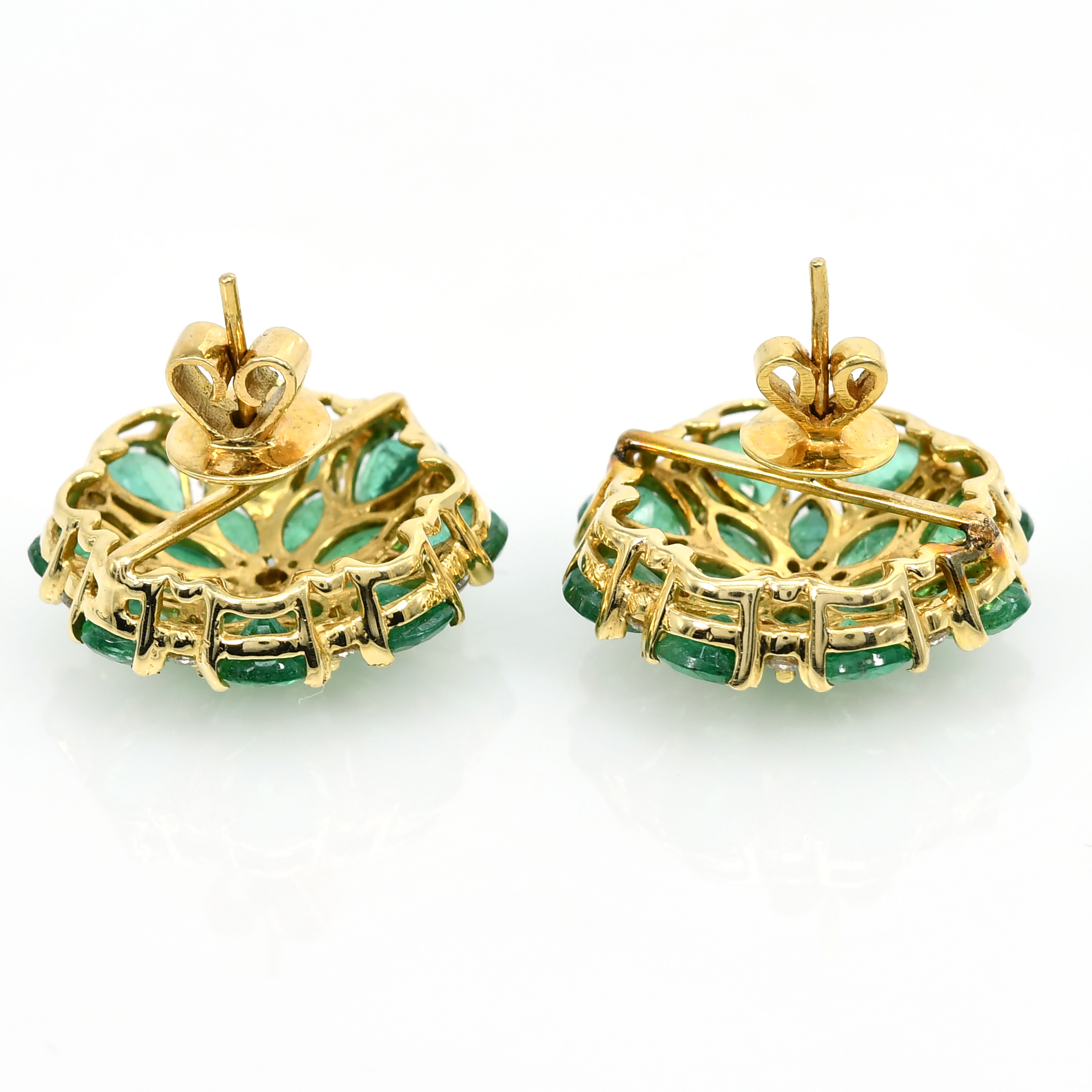 14k Yellow Gold Emerald & Diamond Pear Earrings