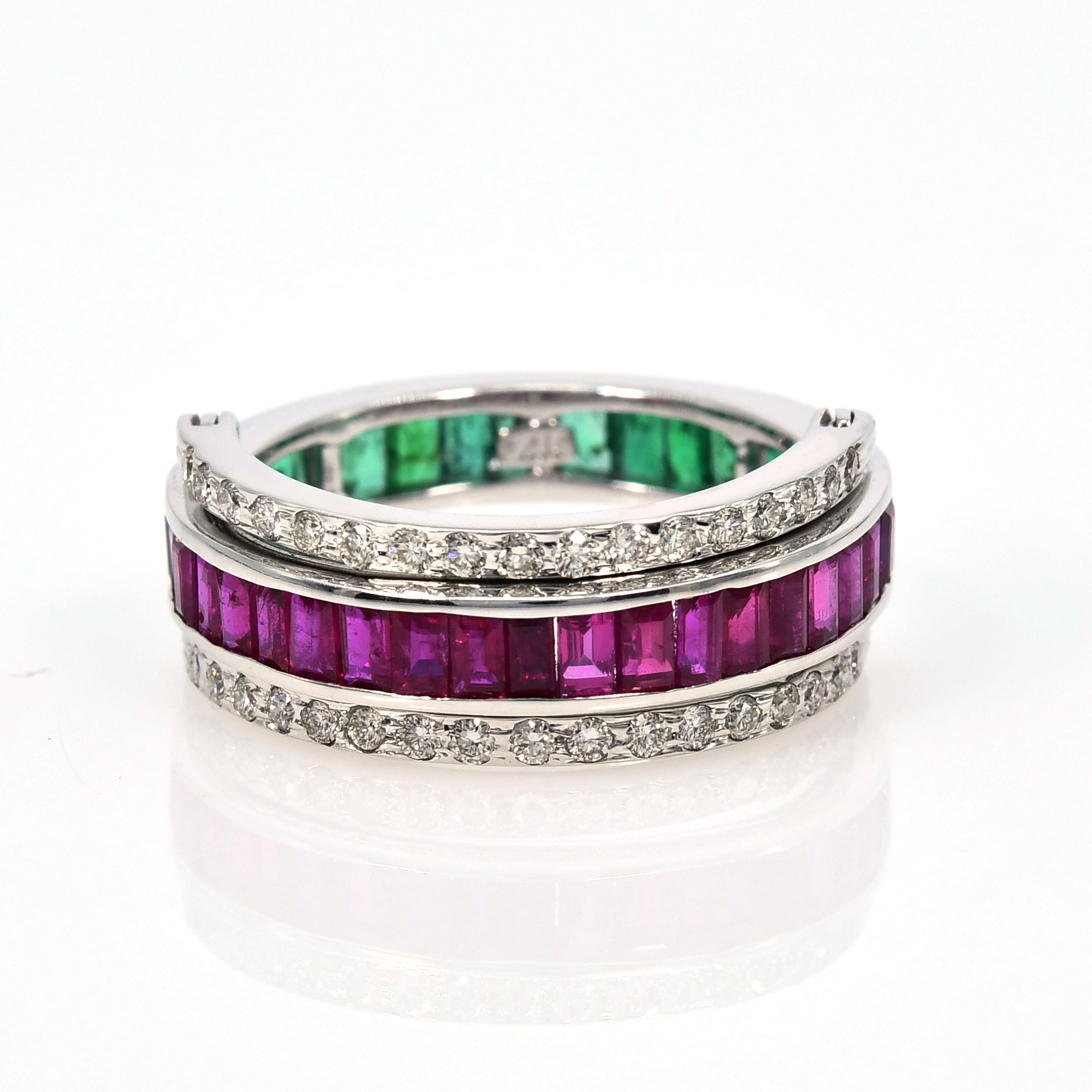 14k White Gold Emerald Ruby Diamond Ring