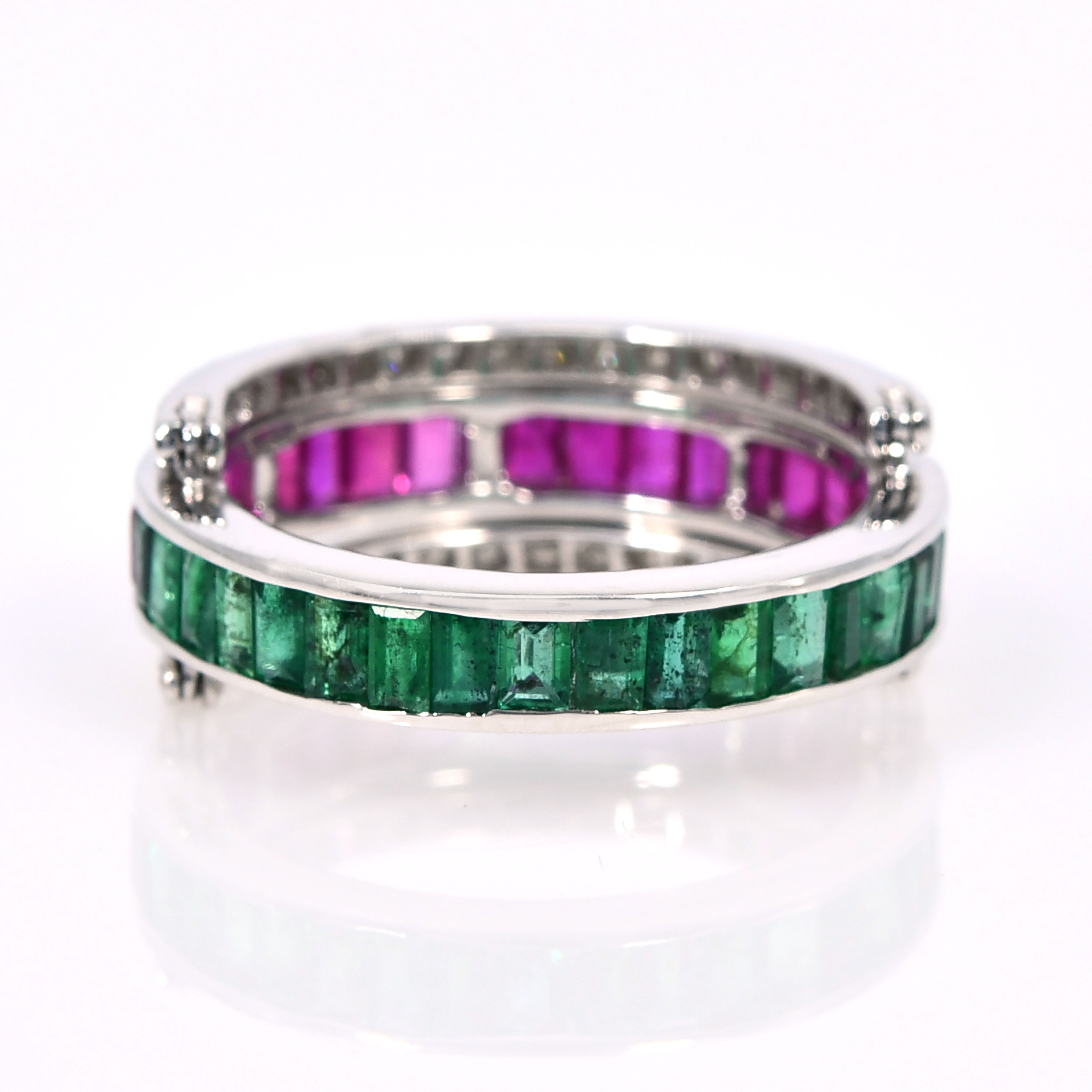 14k White Gold Emerald Ruby Diamond Ring