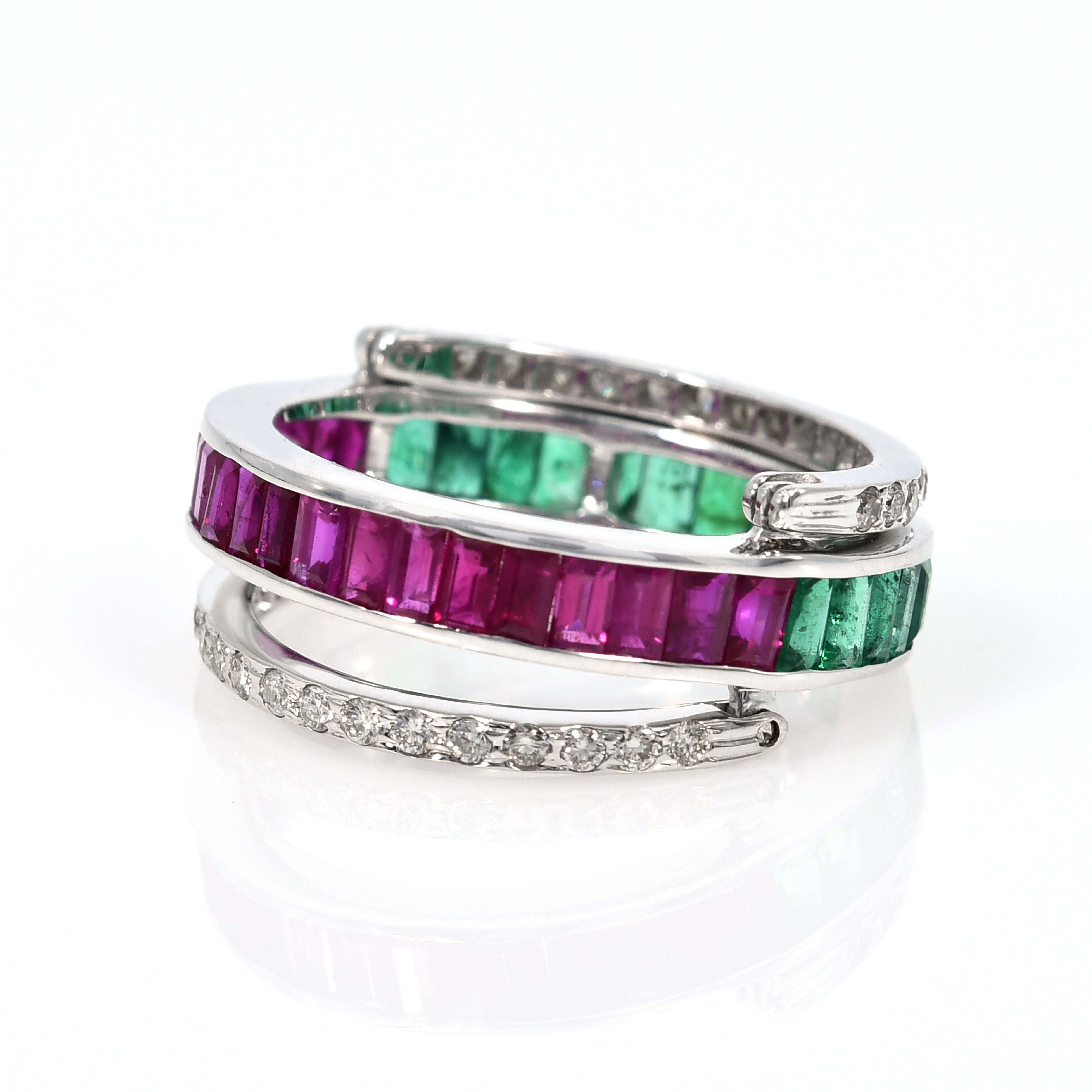 14k White Gold Emerald Ruby Diamond Ring