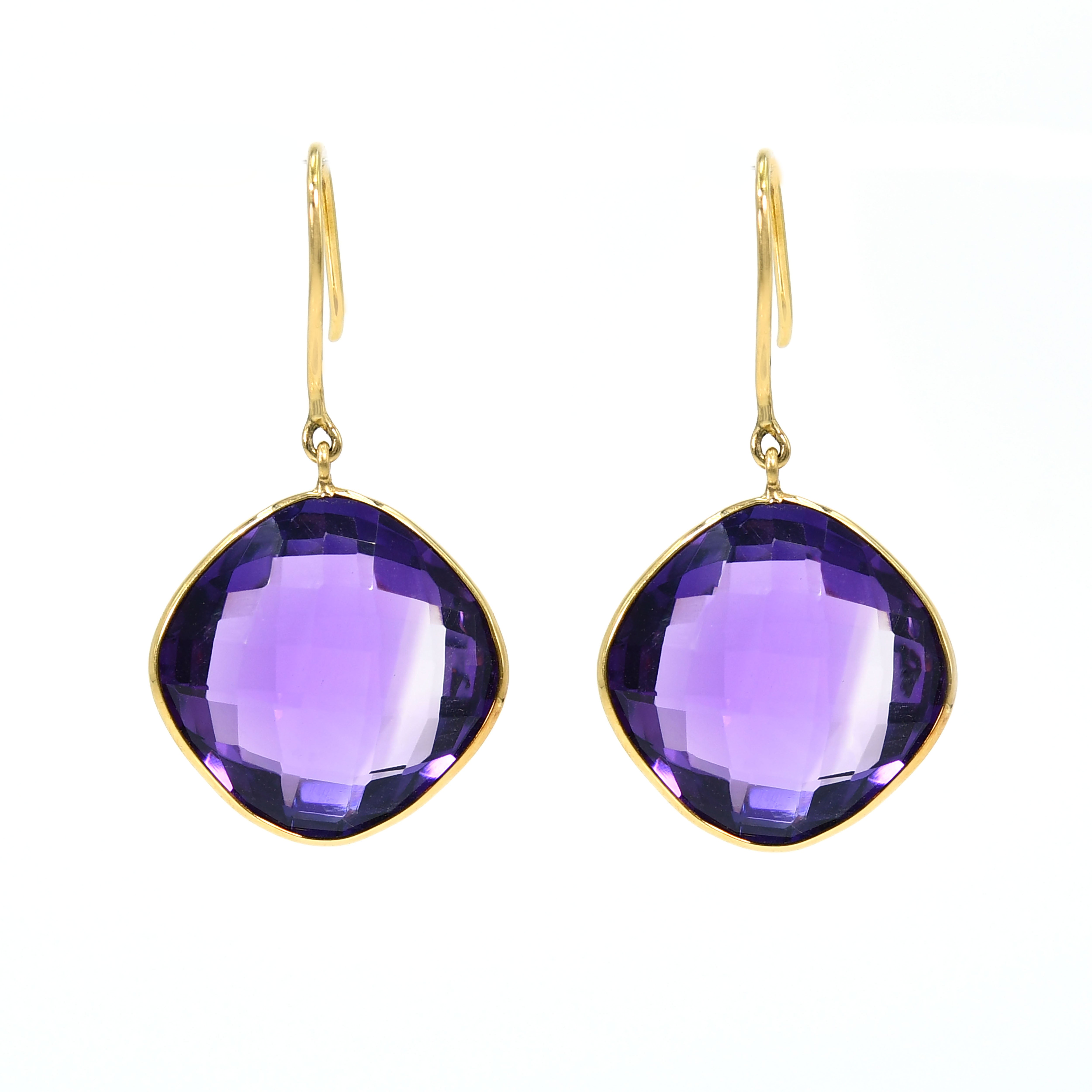 18k Yellow Gold Amethyst Earrings