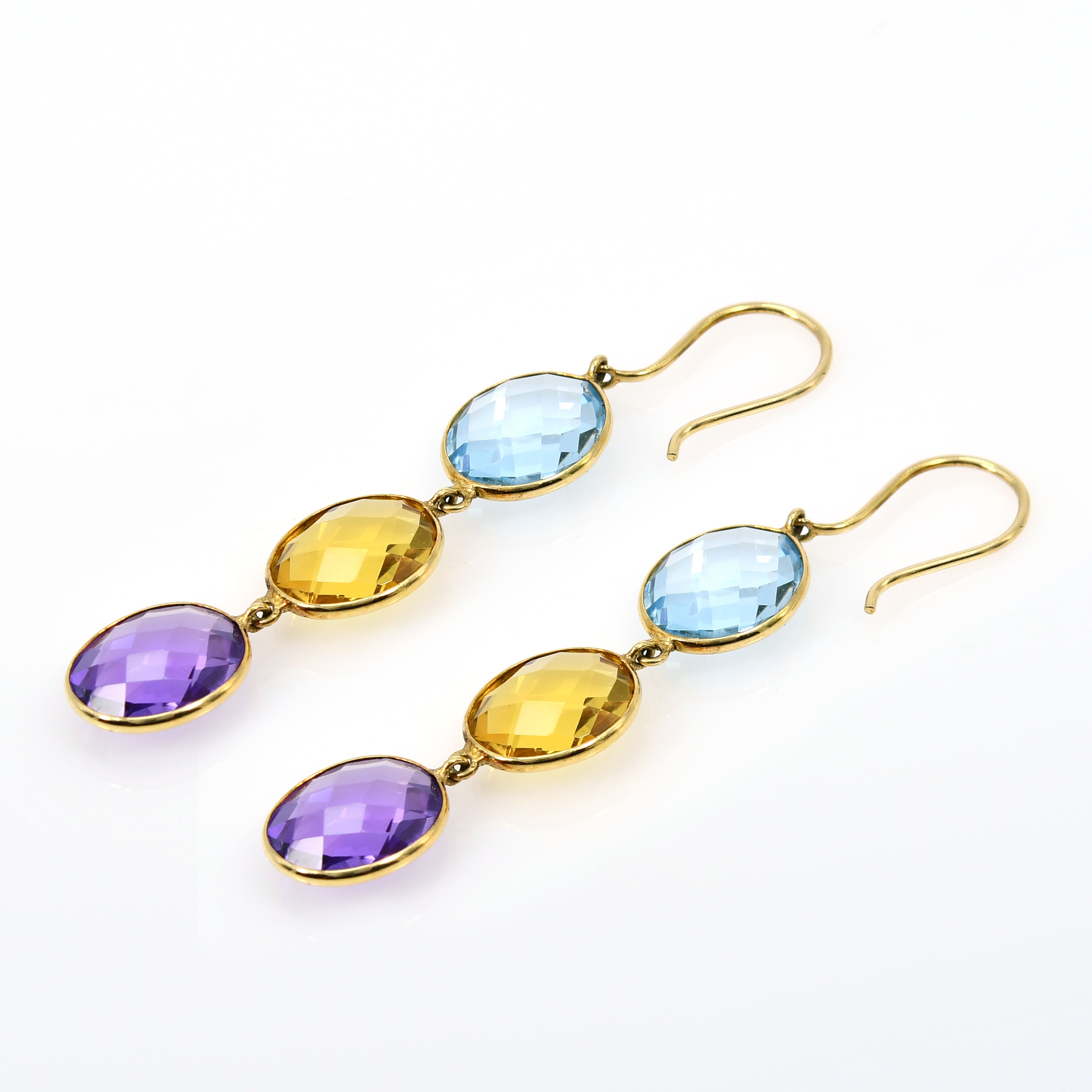 14k Gold Citrine Blue Topaz Amethyst Earrings