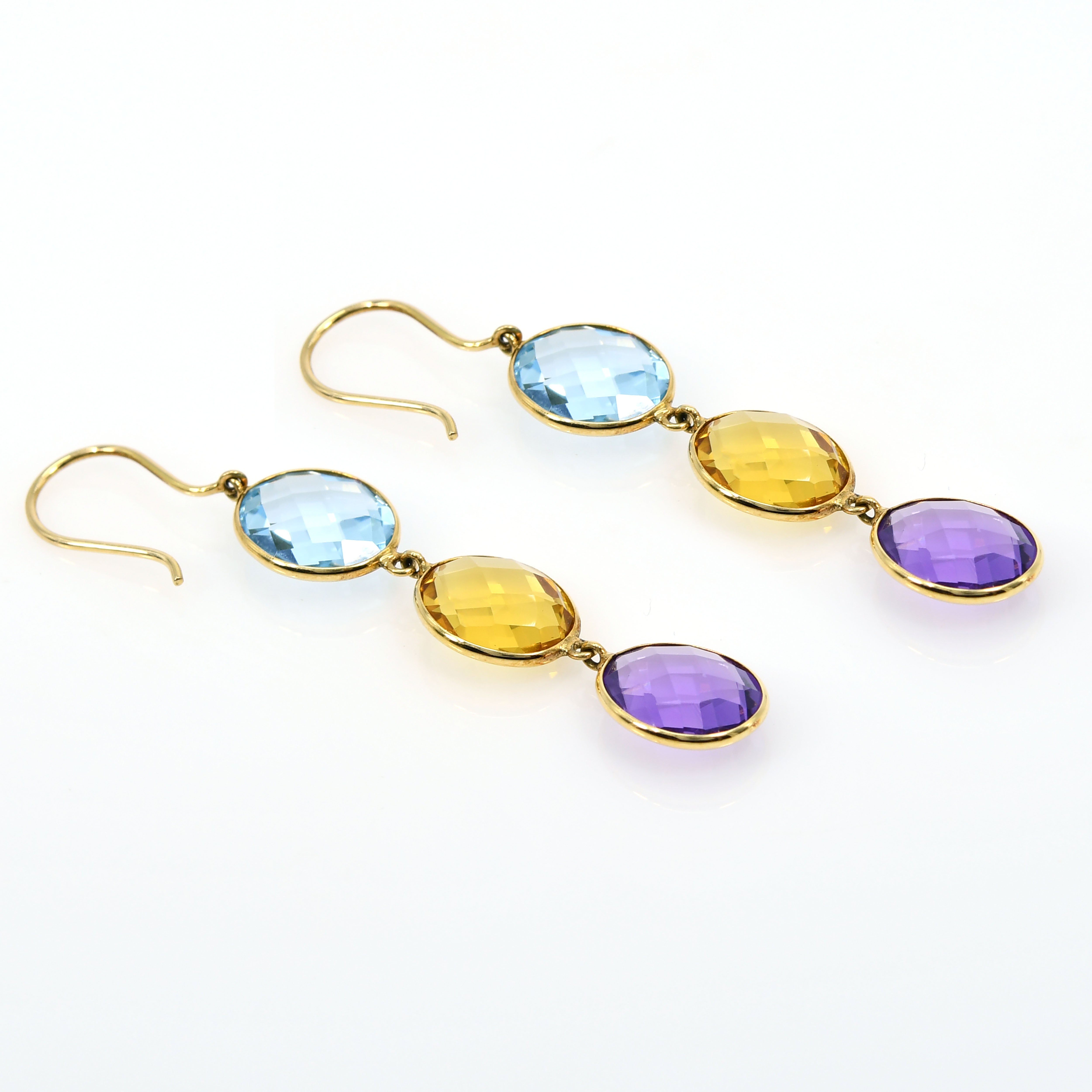 14k Gold Citrine Blue Topaz Amethyst Earrings