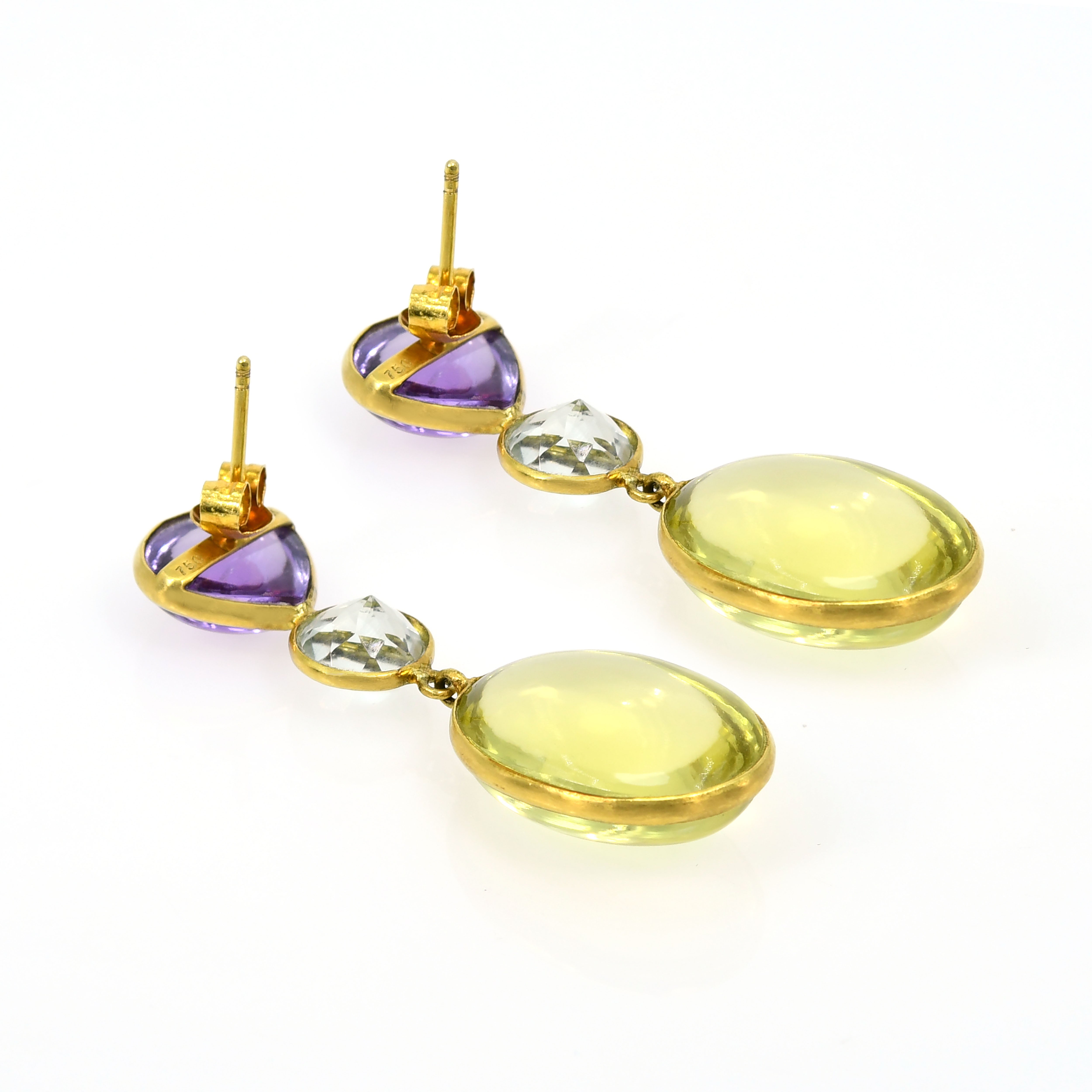 18k Yellow Gold Amethyst Lemon Topaz Earrings