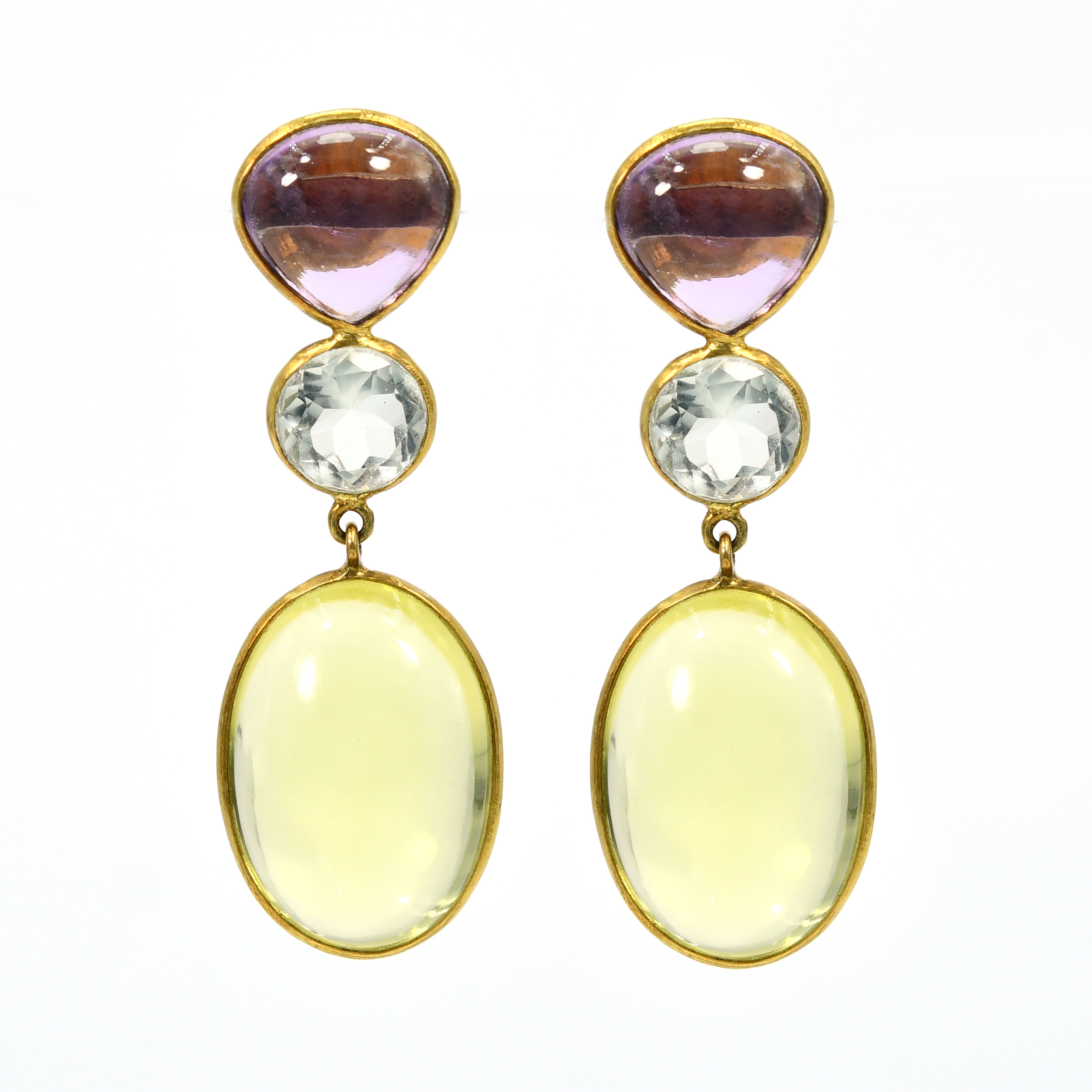 18k Yellow Gold Amethyst Lemon Topaz Earrings