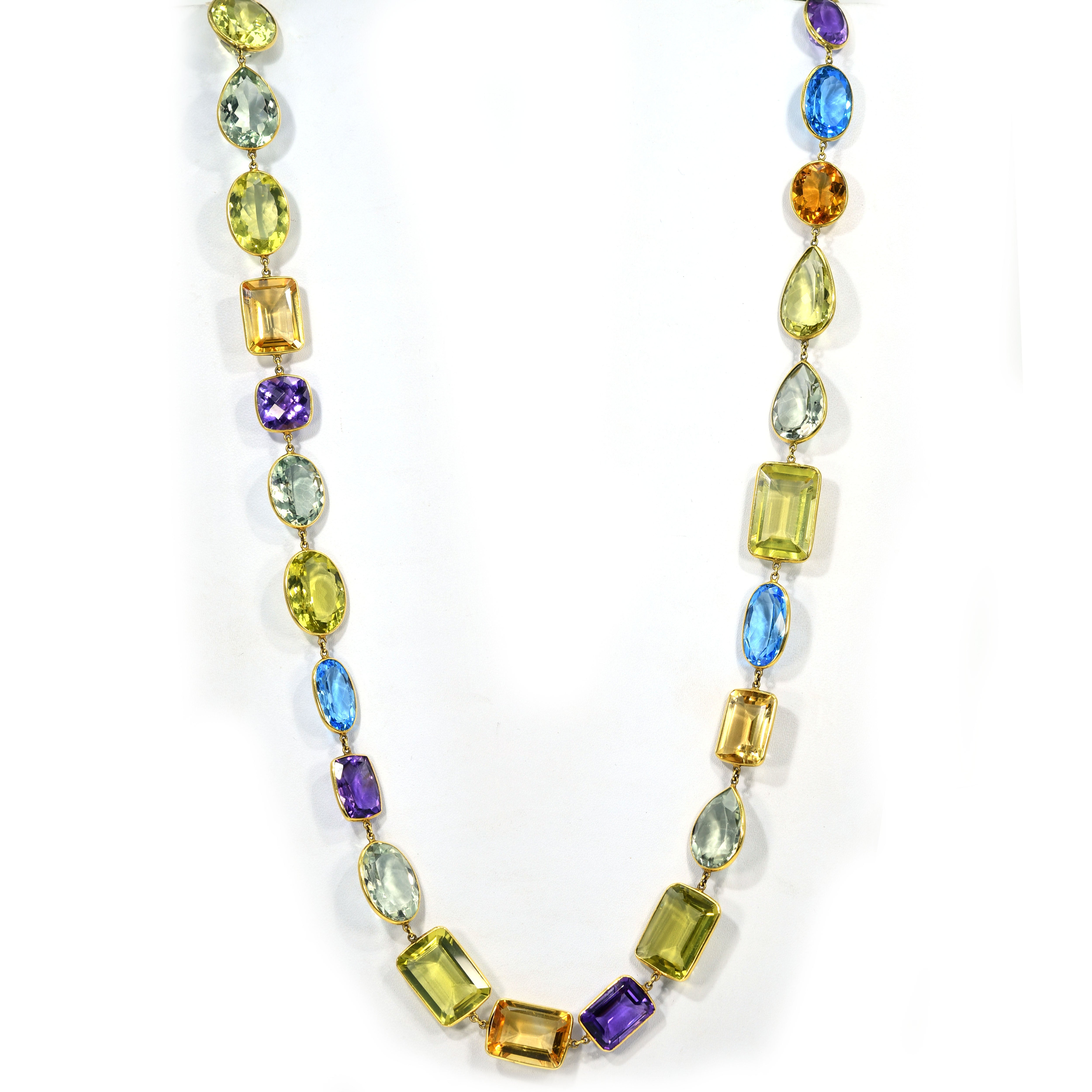 18k Gold Multi Gemstone Chain Necklace