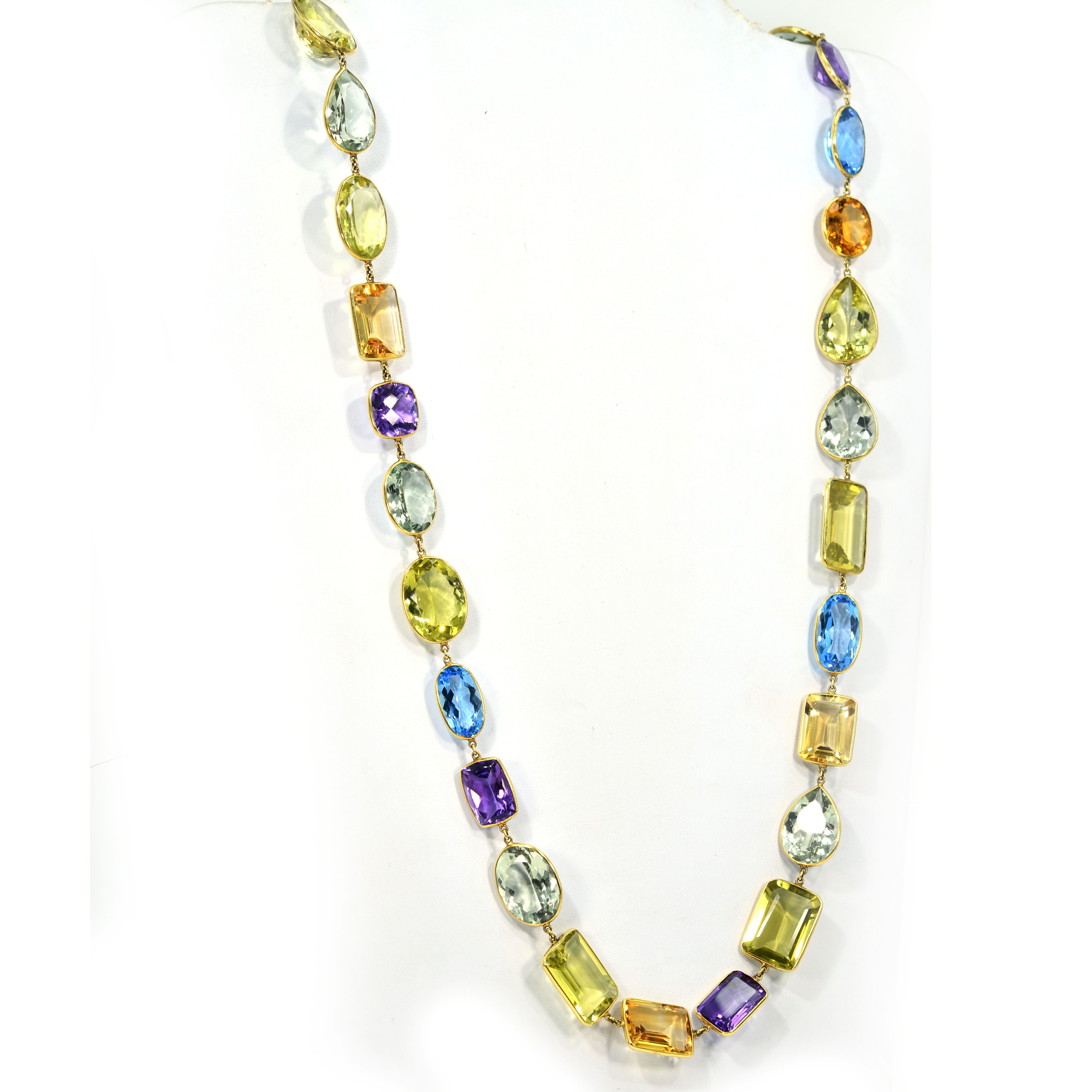 18k Gold Multi Gemstone Chain Necklace