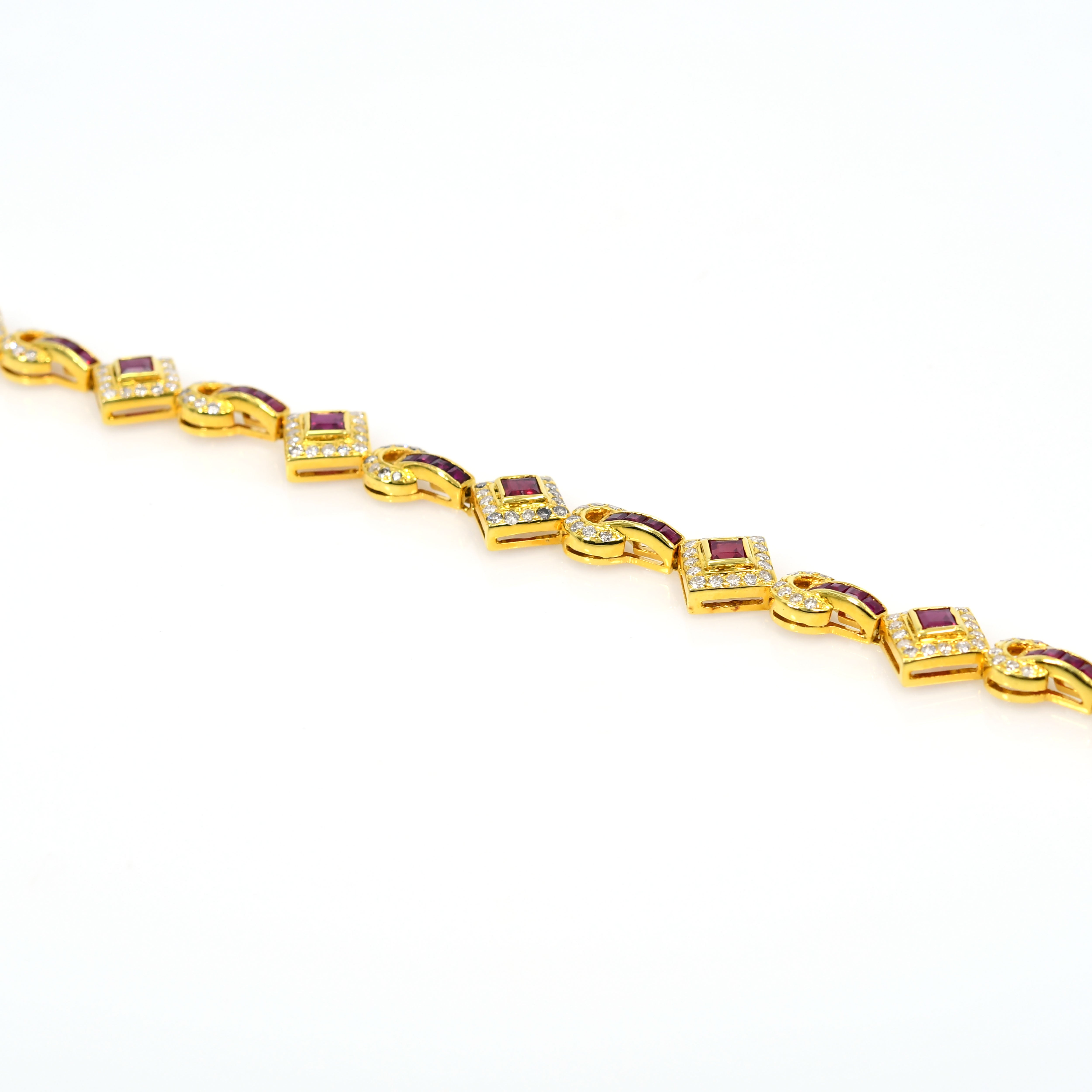 18k Yellow Gold Ruby Diamond Square Bracelet