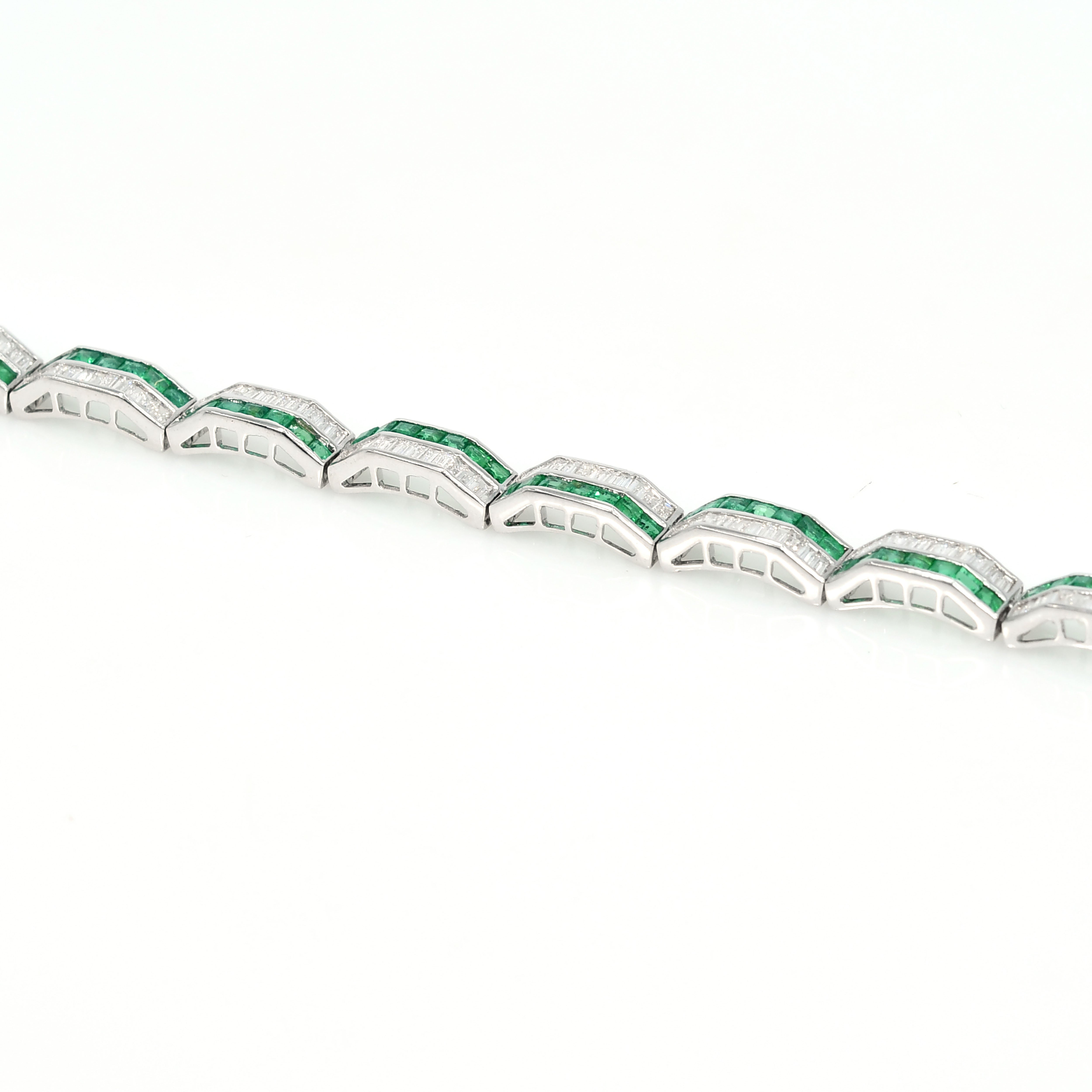 18k White Gold Emerald Diamond Tennis Bracelet