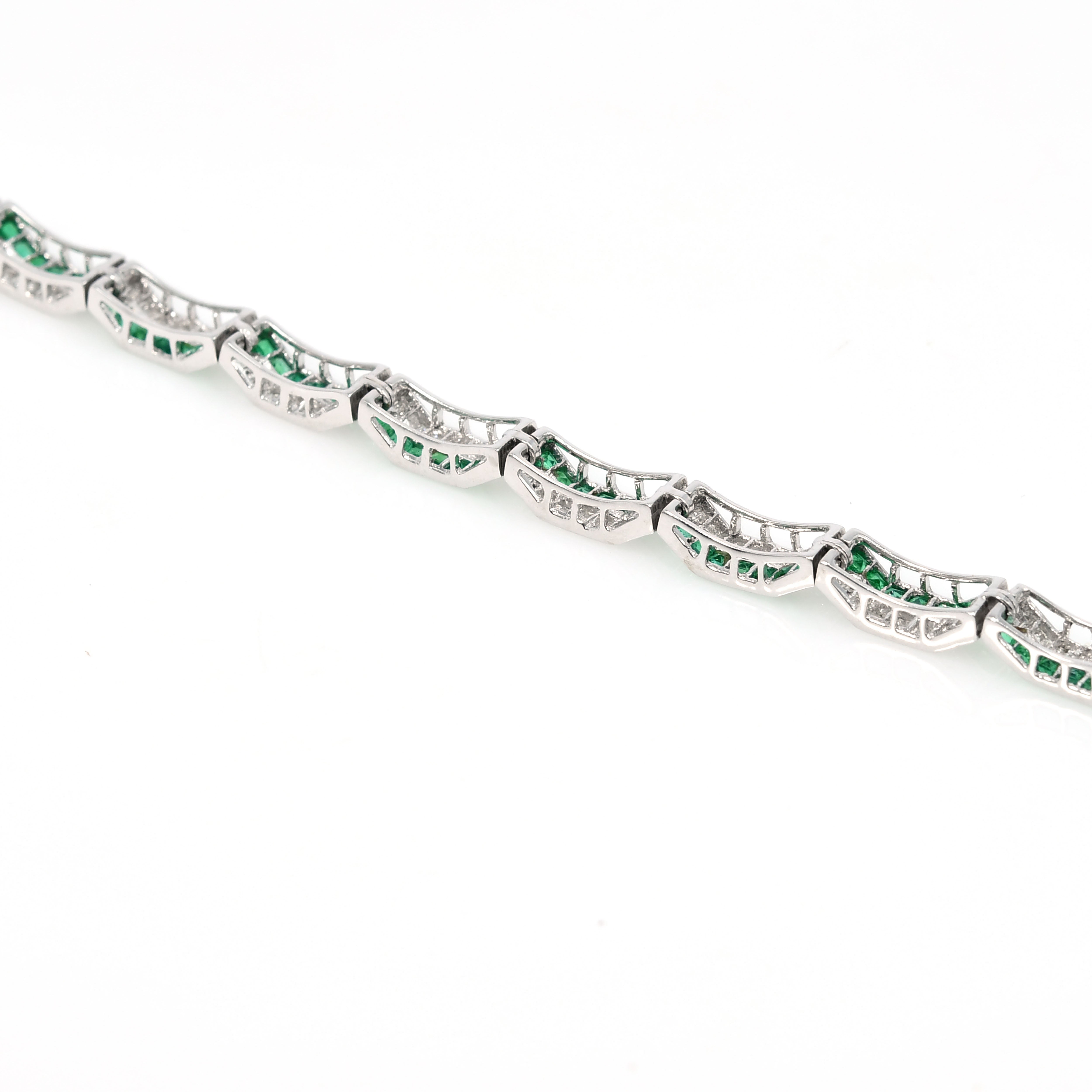 18k White Gold Emerald Diamond Tennis Bracelet