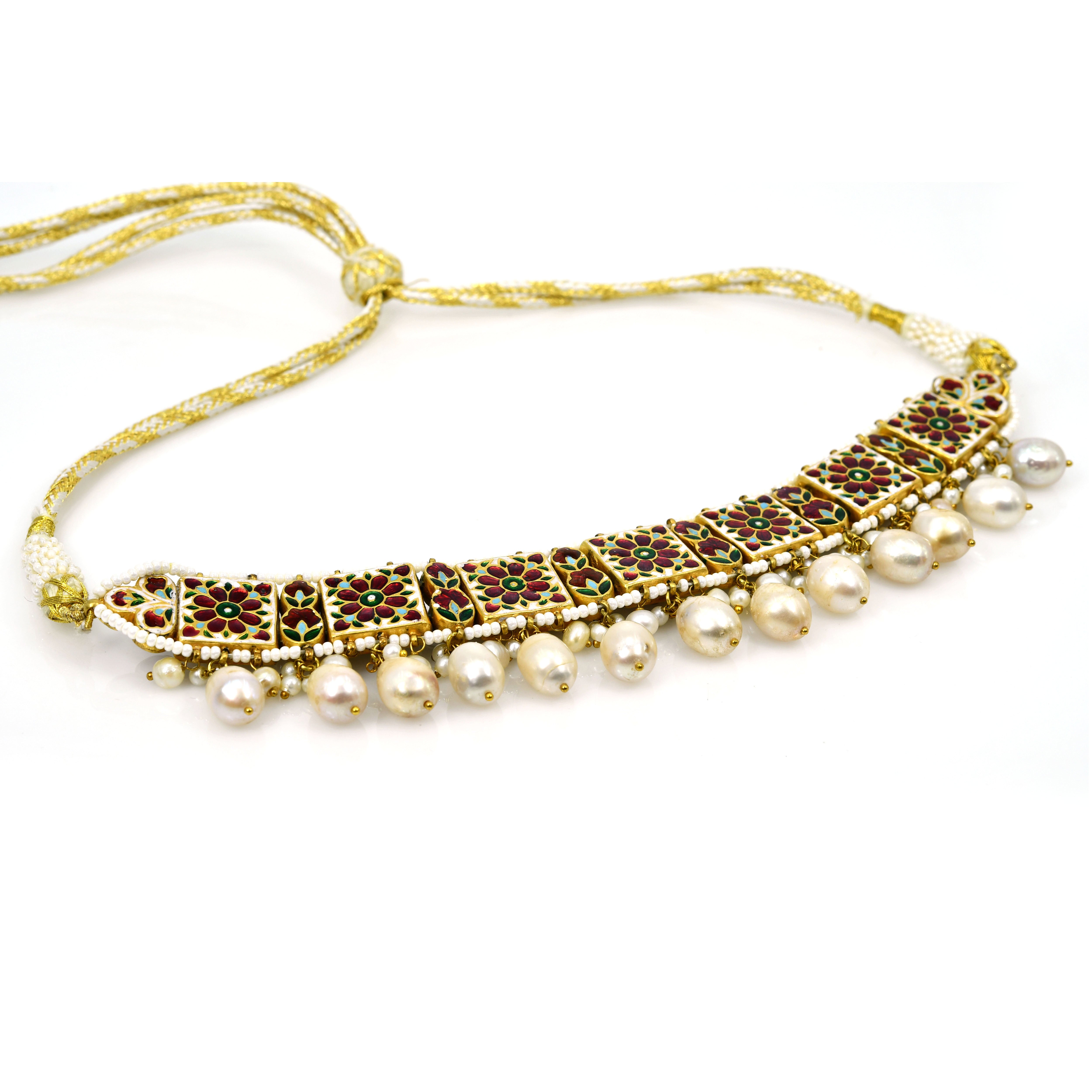 14k Gold Ruby Emerald Diamond Pearl Choker Necklace