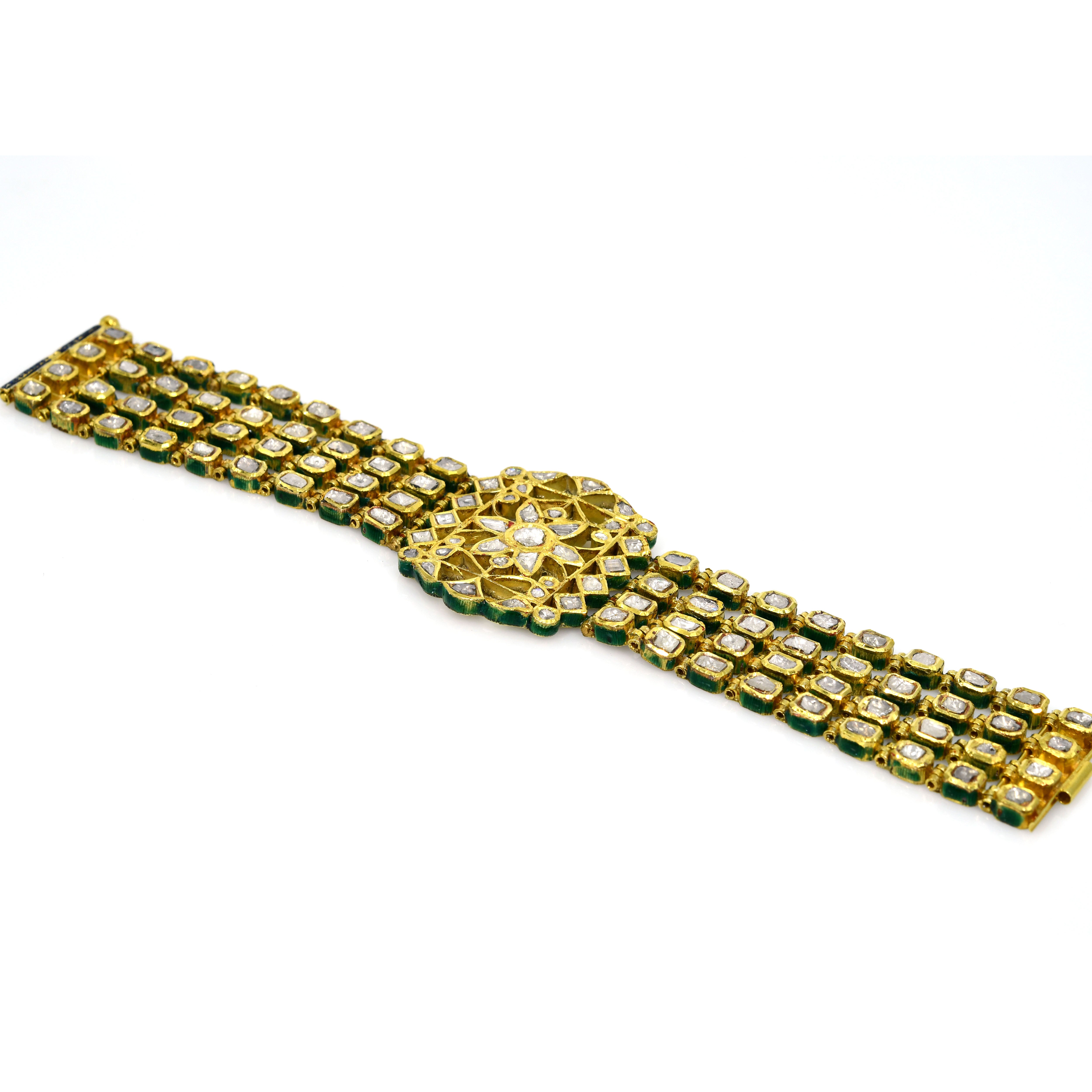 18k Yellow Gold Polki Diamond Kundan Bracelet