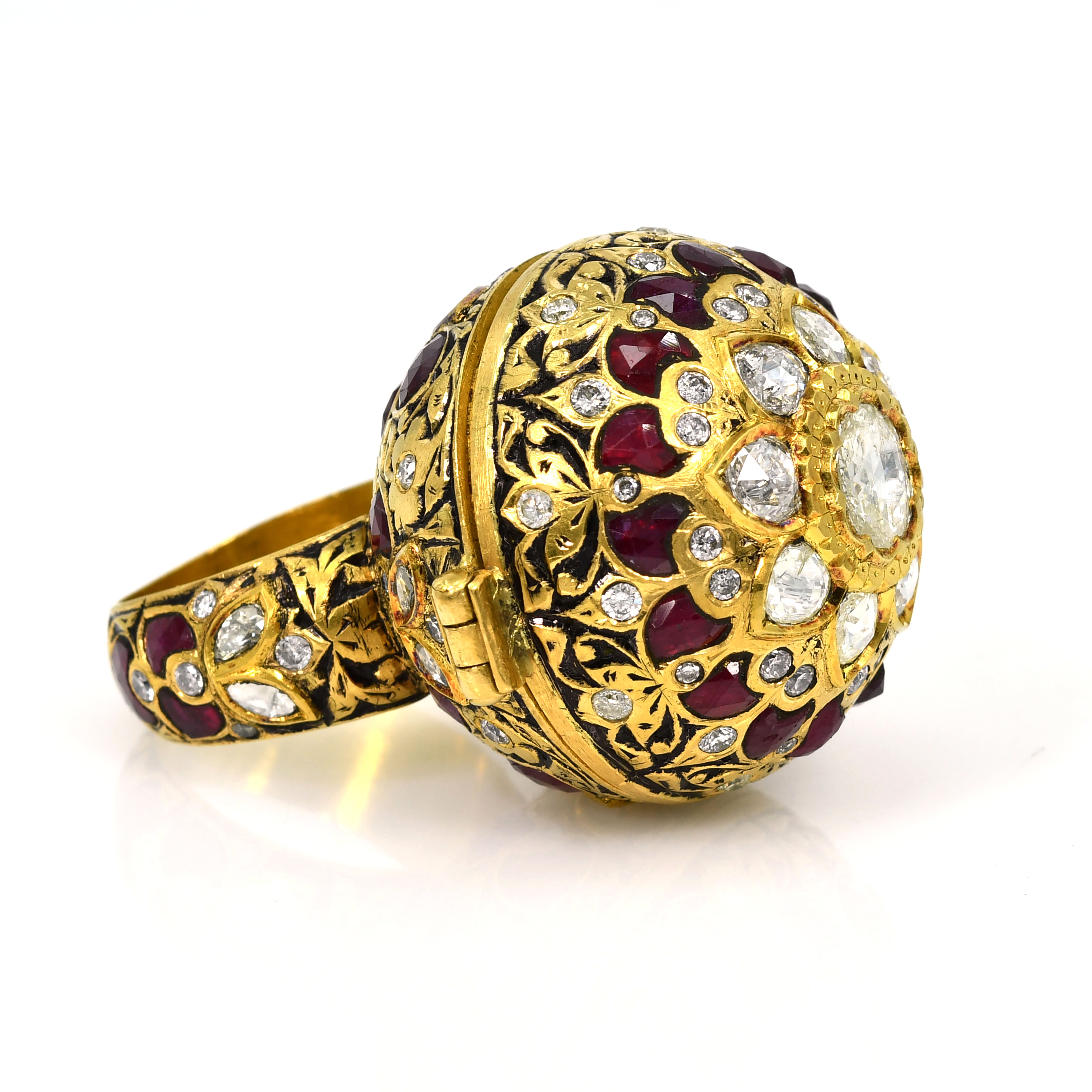 Meenakari Polki Diamond Ruby Bird Ring
