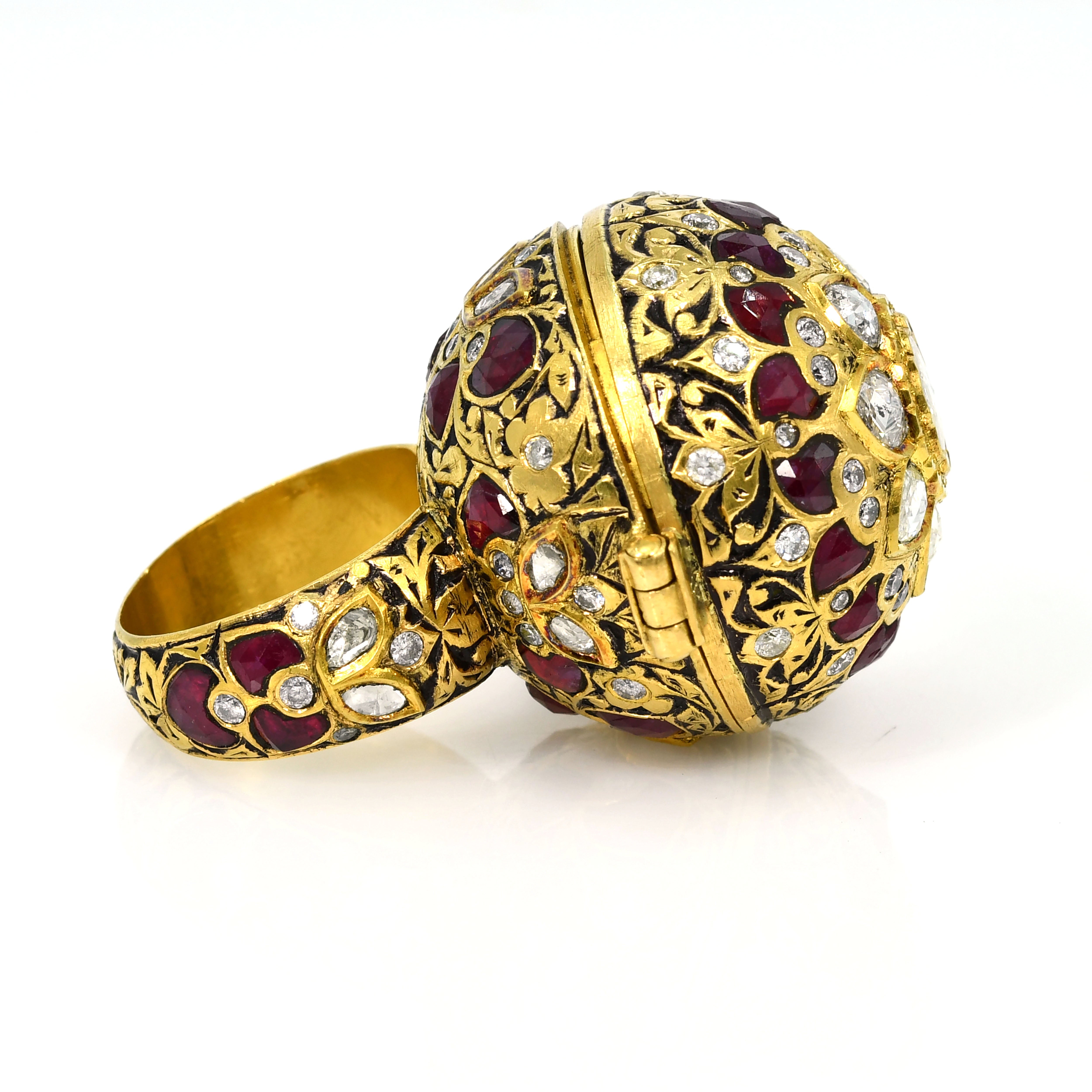 Meenakari Polki Diamond Ruby Bird Ring