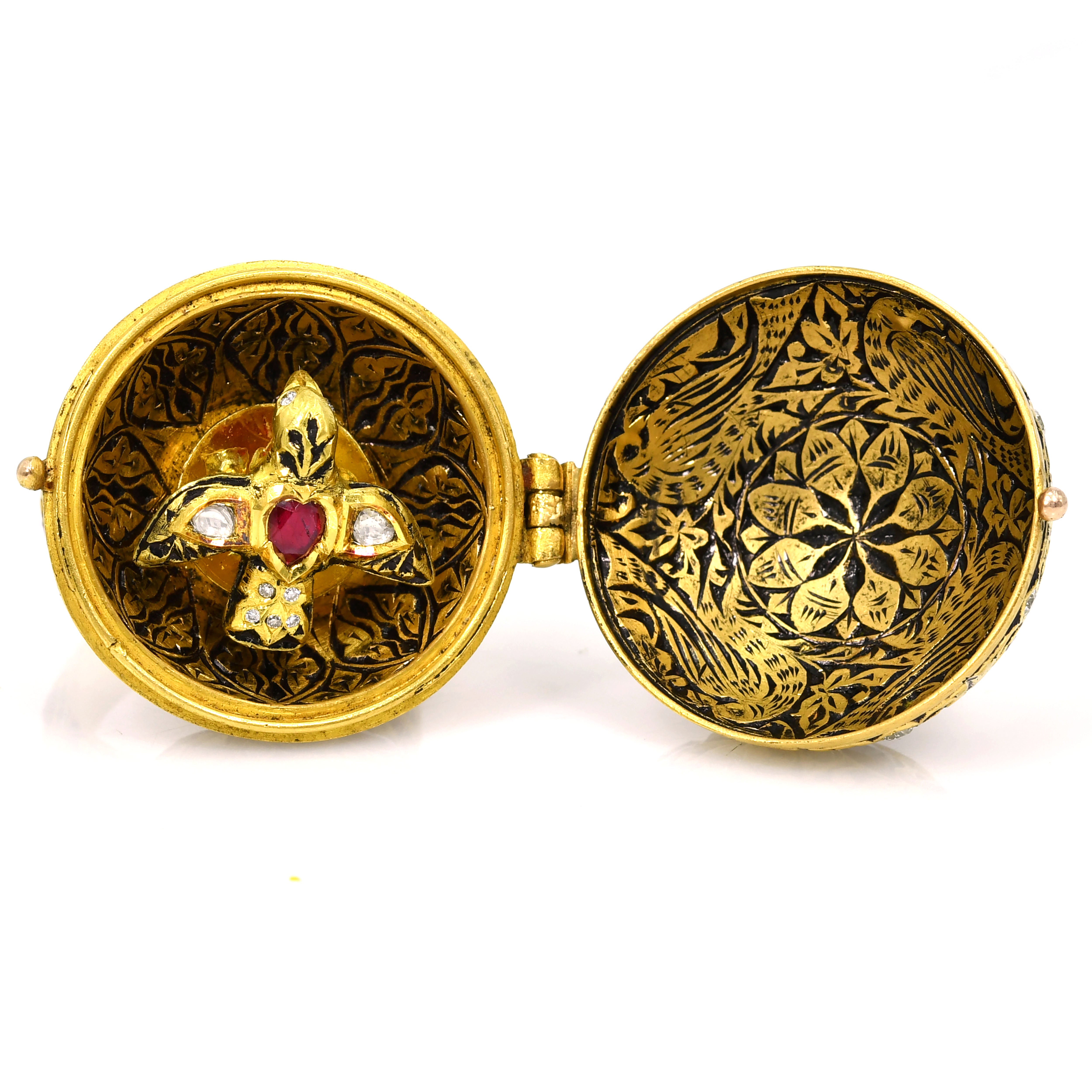 Meenakari Polki Diamond Ruby Bird Ring