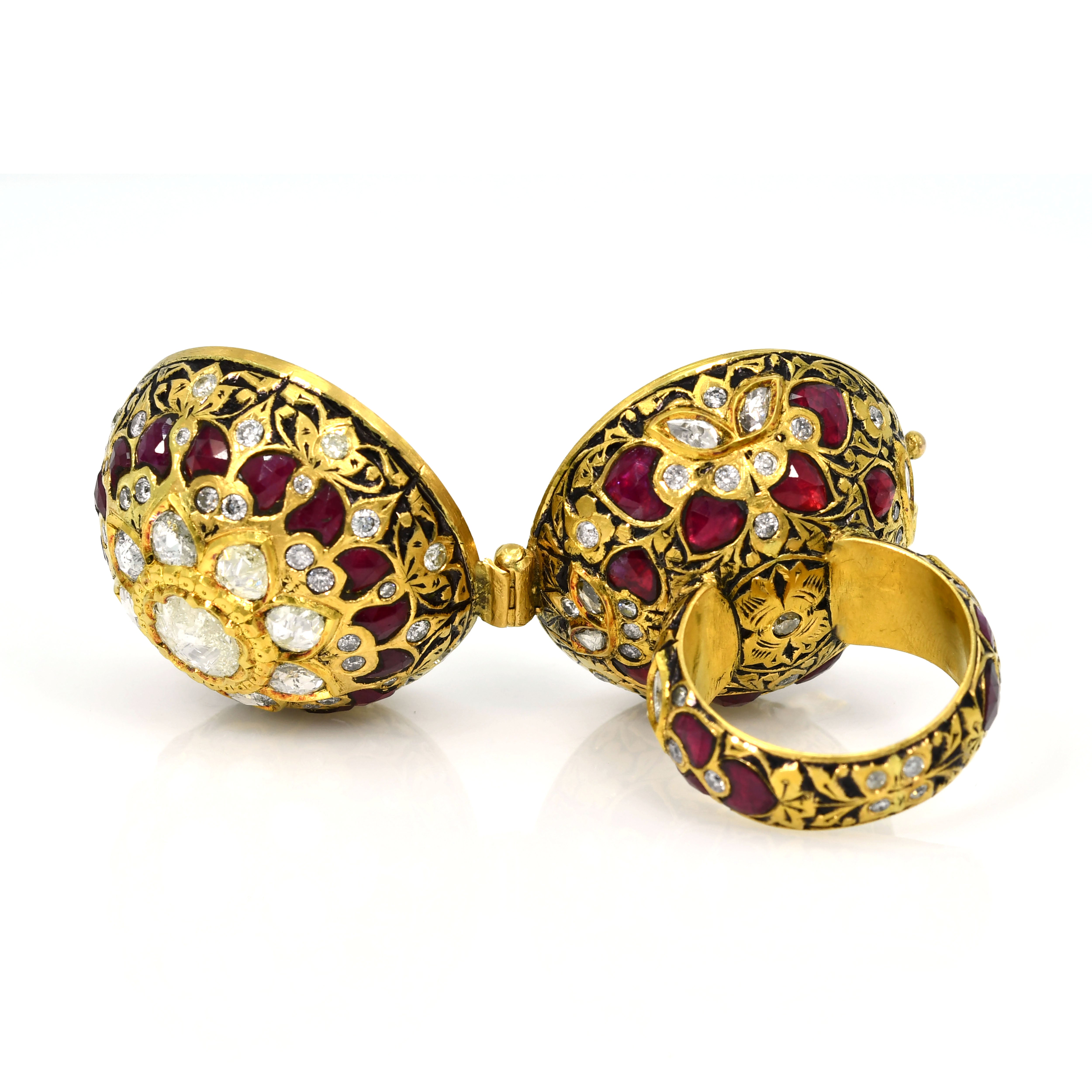 Meenakari Polki Diamond Ruby Bird Ring