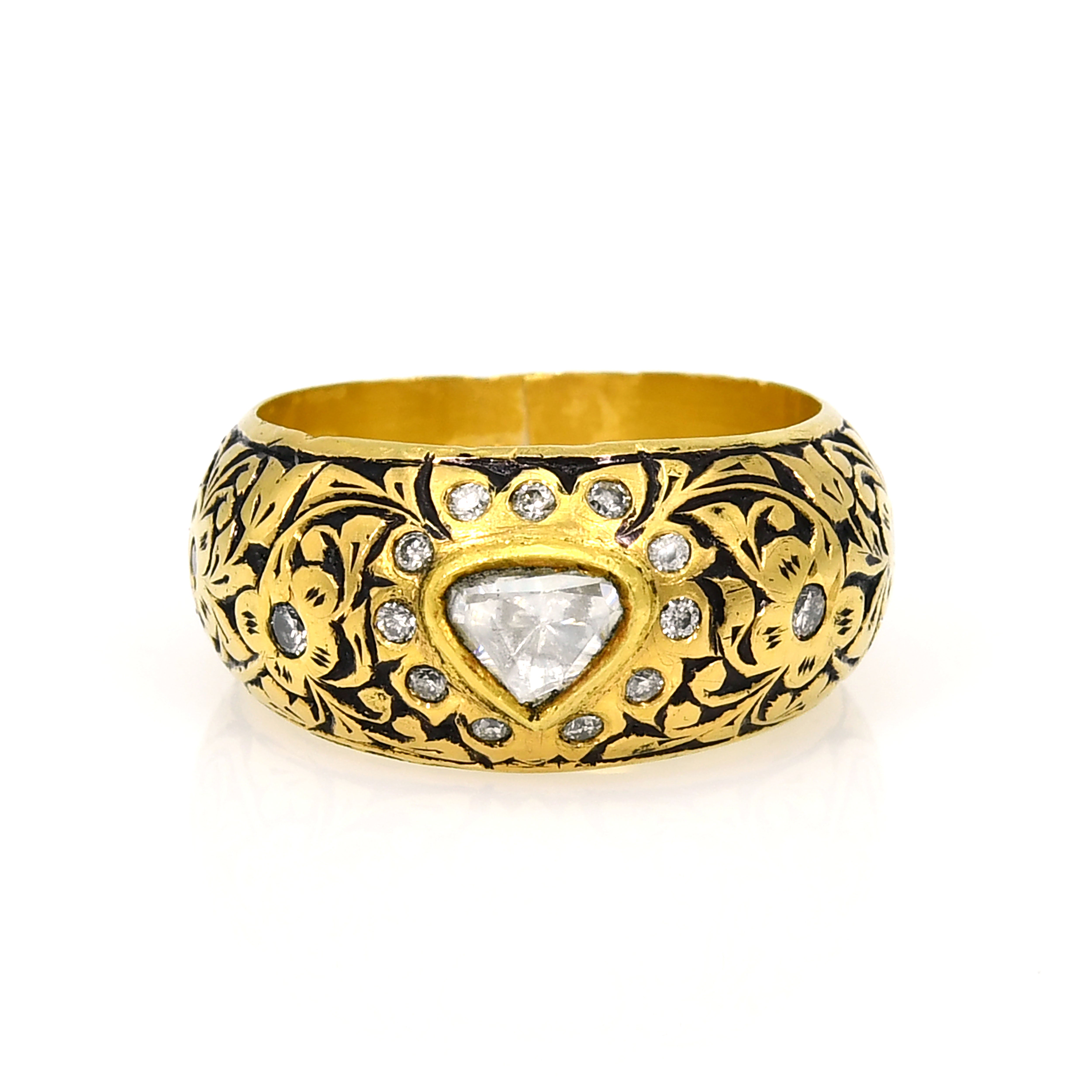 18k Yellow Gold Polki Diamond Statement Ring