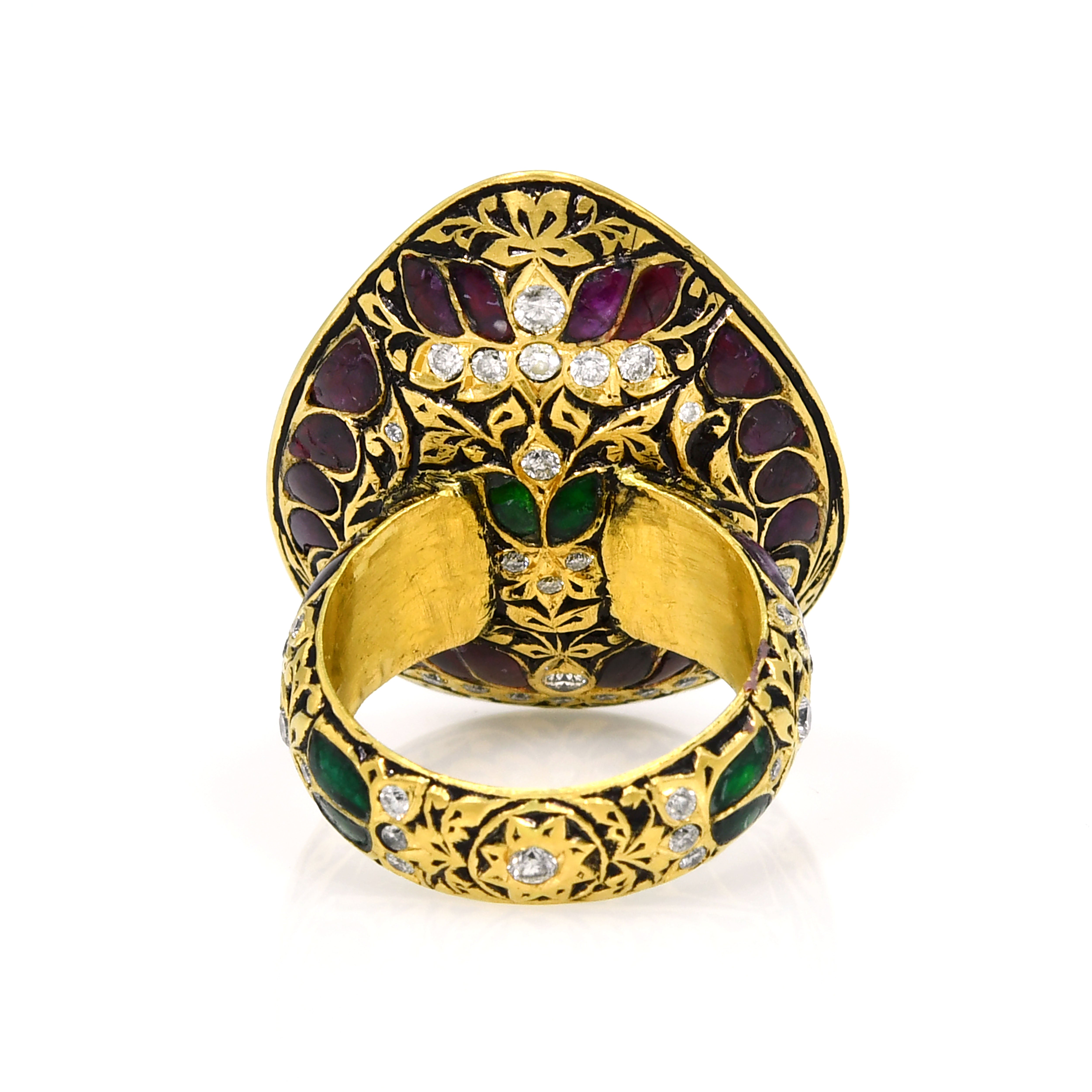 18k Yellow Gold Pear Emerald & Ruby Diamond Ring Bridal / Anniversary