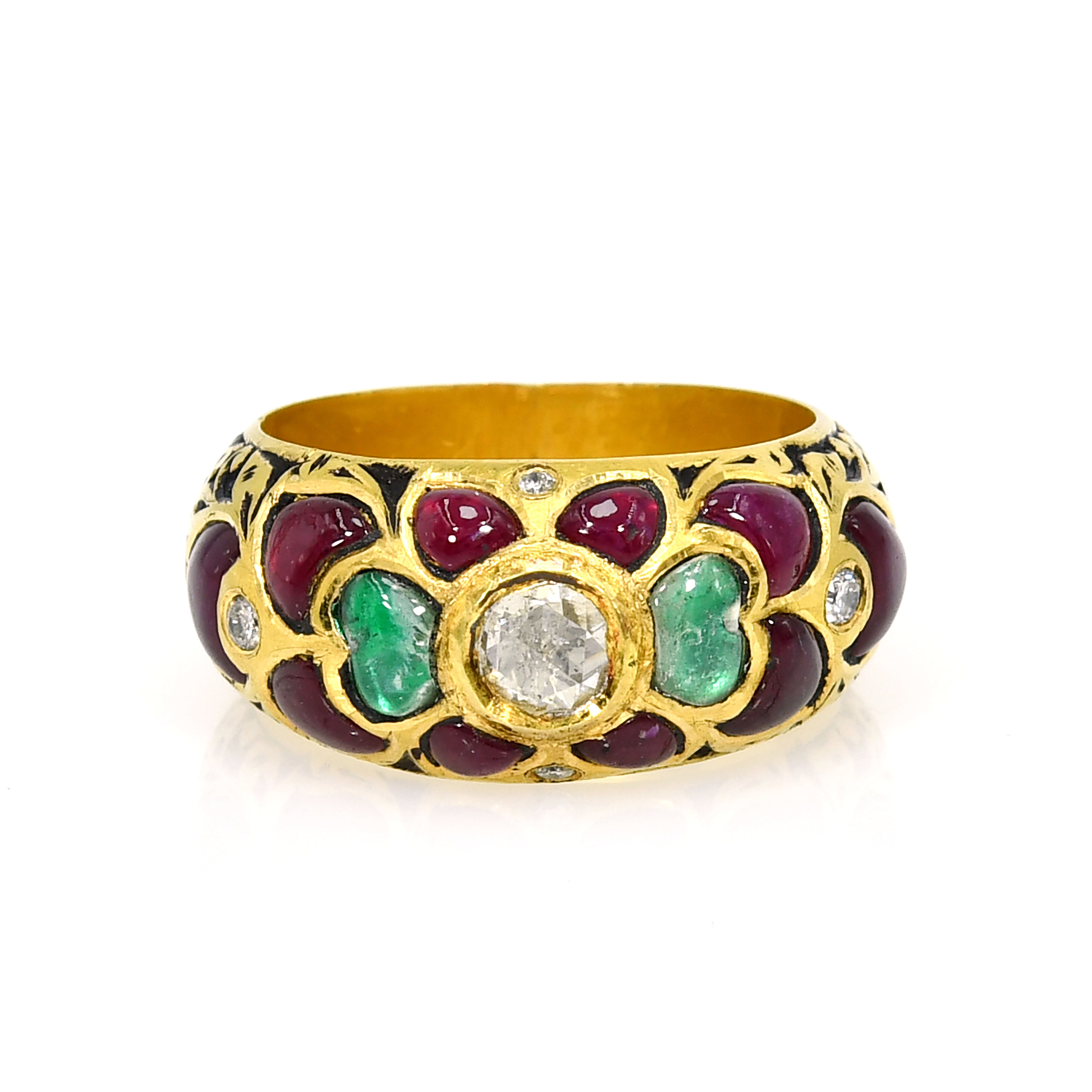 18k Yellow Gold Meenakari & Kundan Multi-Gemstone Wedding Band