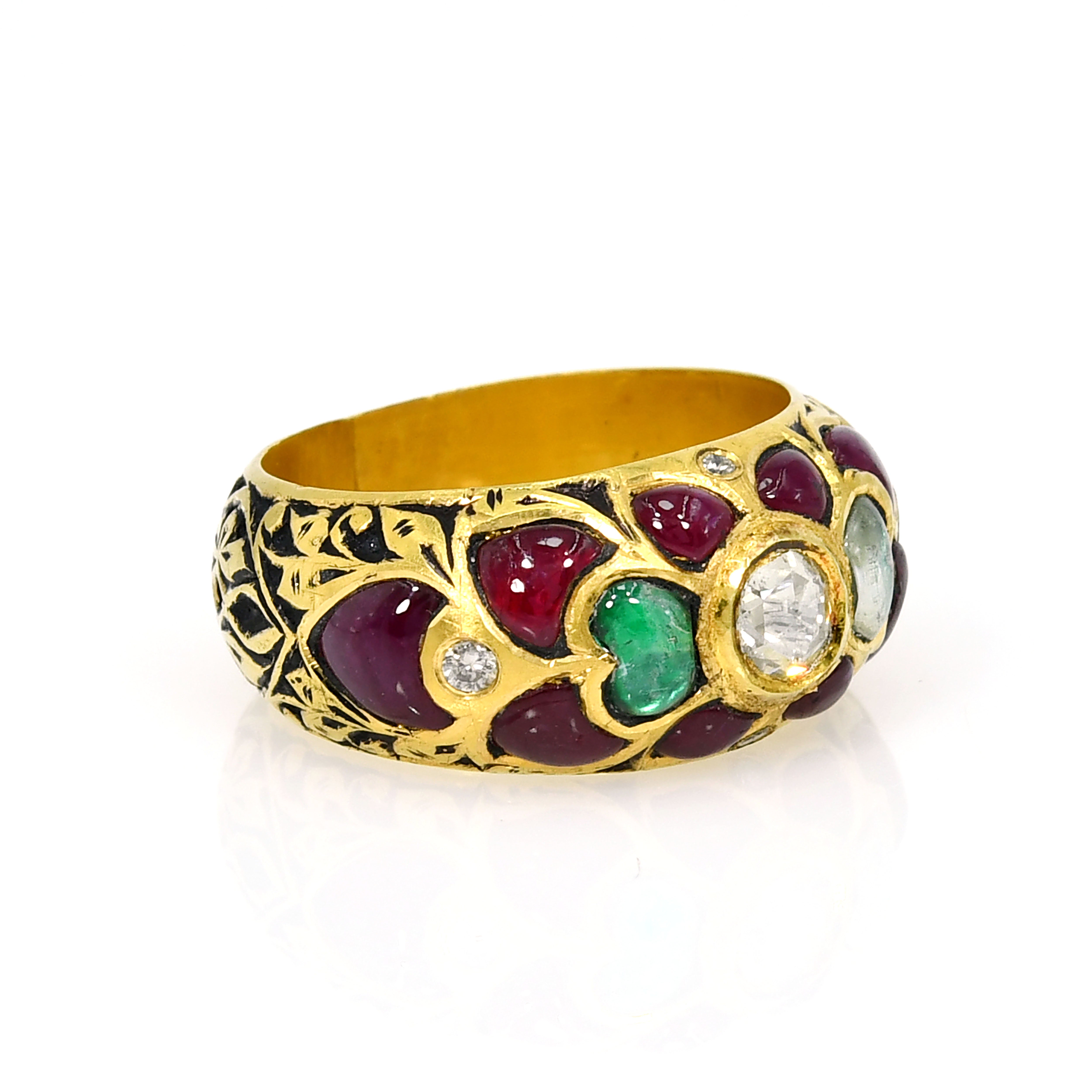 18k Yellow Gold Meenakari & Kundan Multi-Gemstone Wedding Band