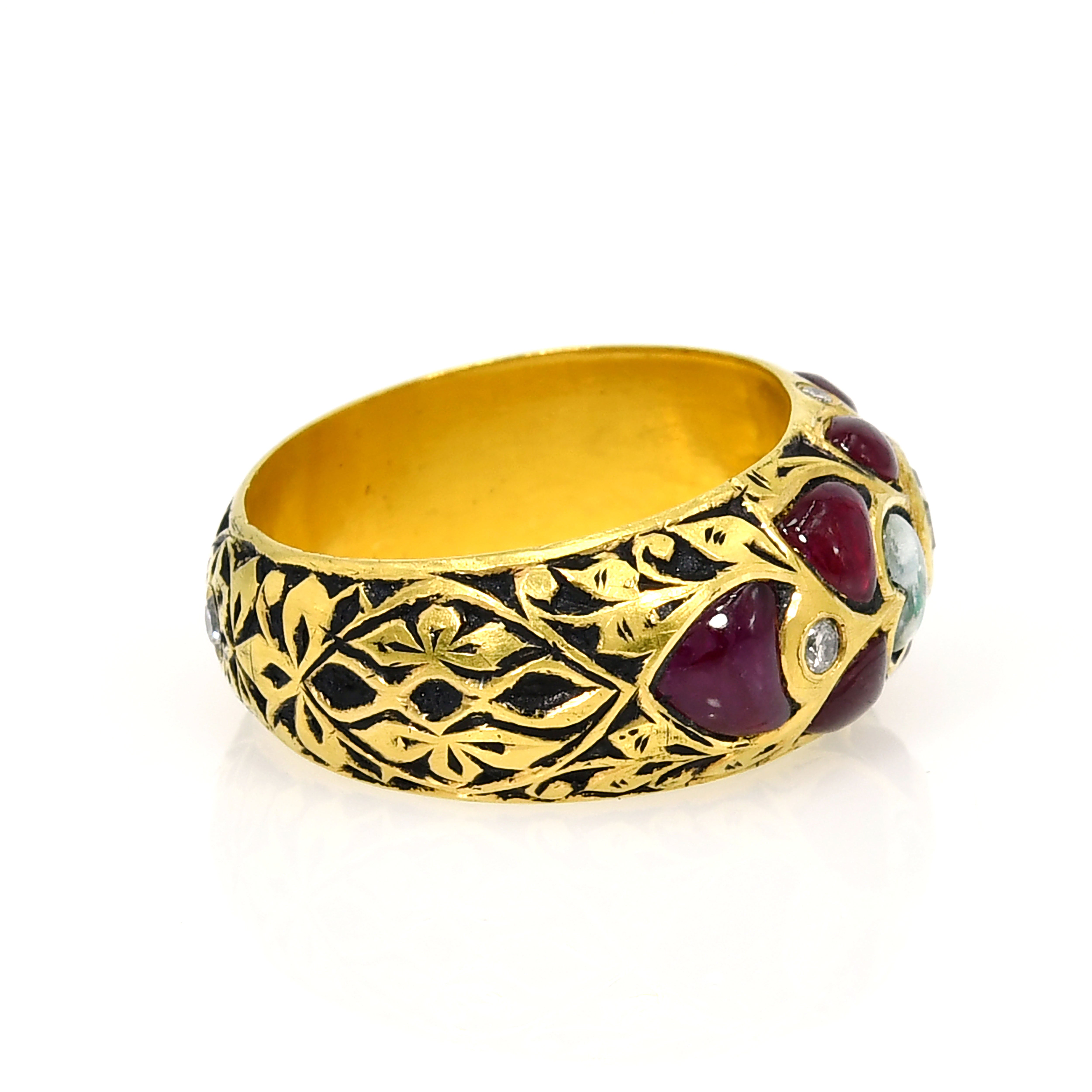 18k Yellow Gold Meenakari & Kundan Multi-Gemstone Wedding Band
