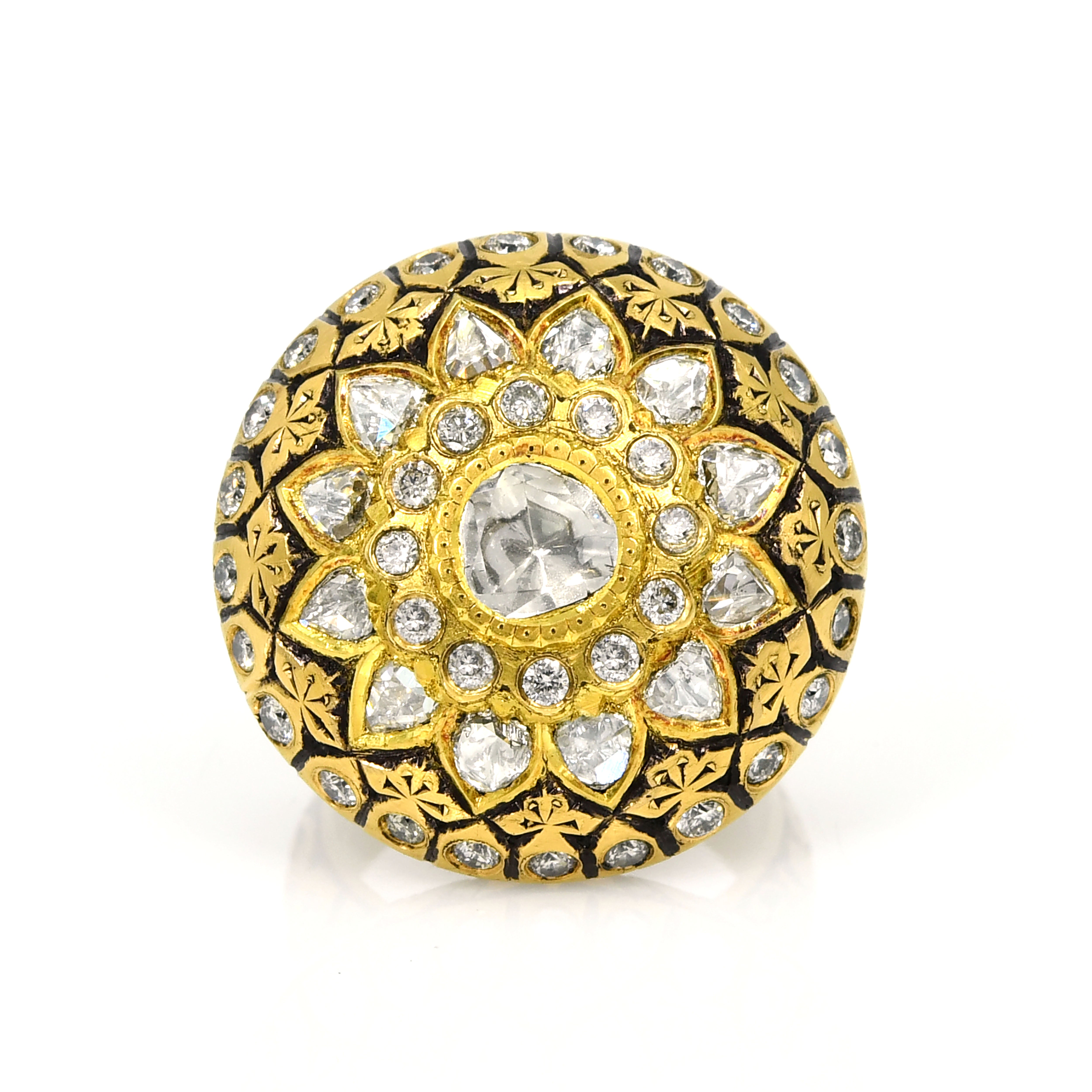 18k Yellow Gold Sculptural Round Ring (Decadence)