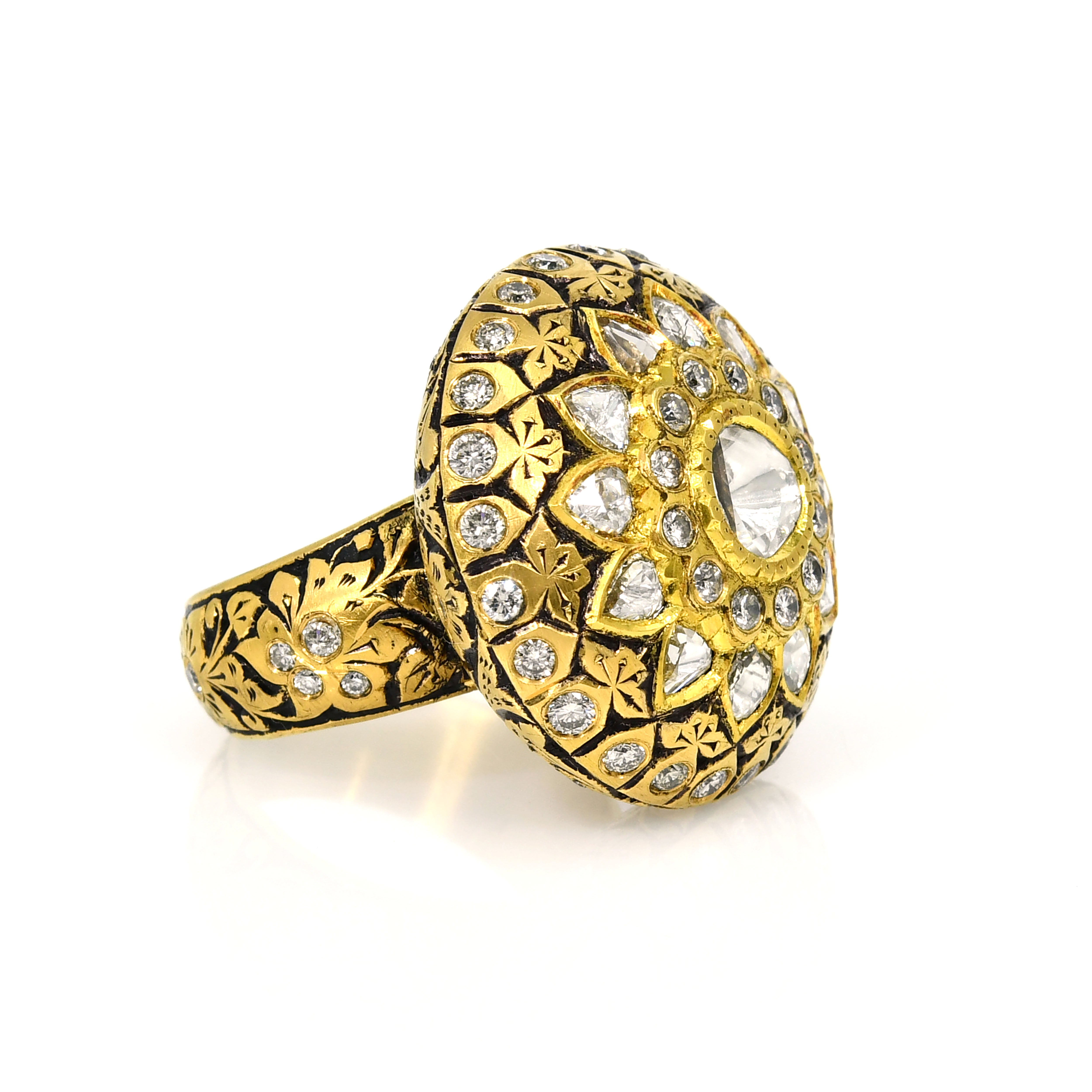 18k Yellow Gold Sculptural Round Ring (Decadence)