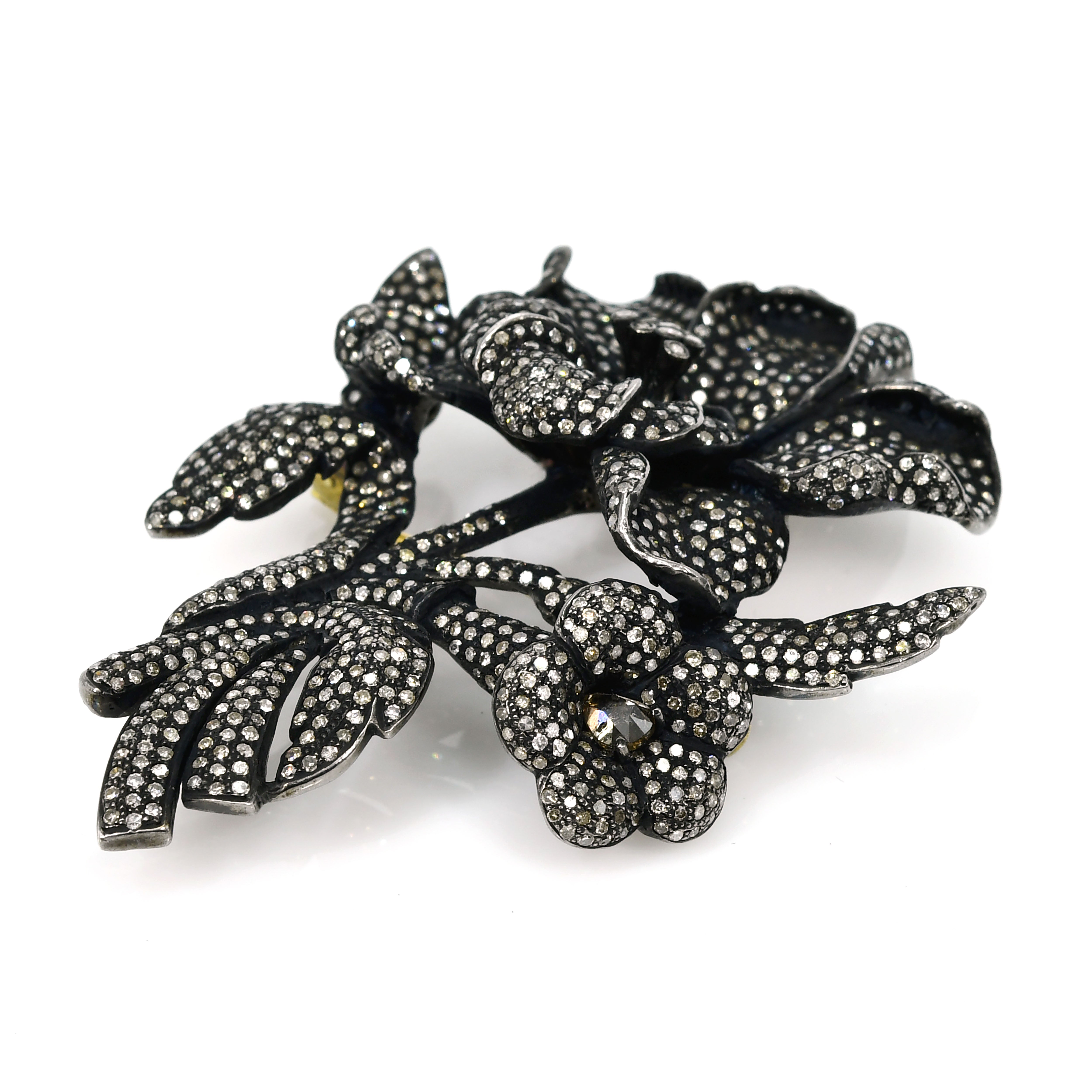 Yellow Gold & Silver Victorian Flower Diamond Pendant-Brooch